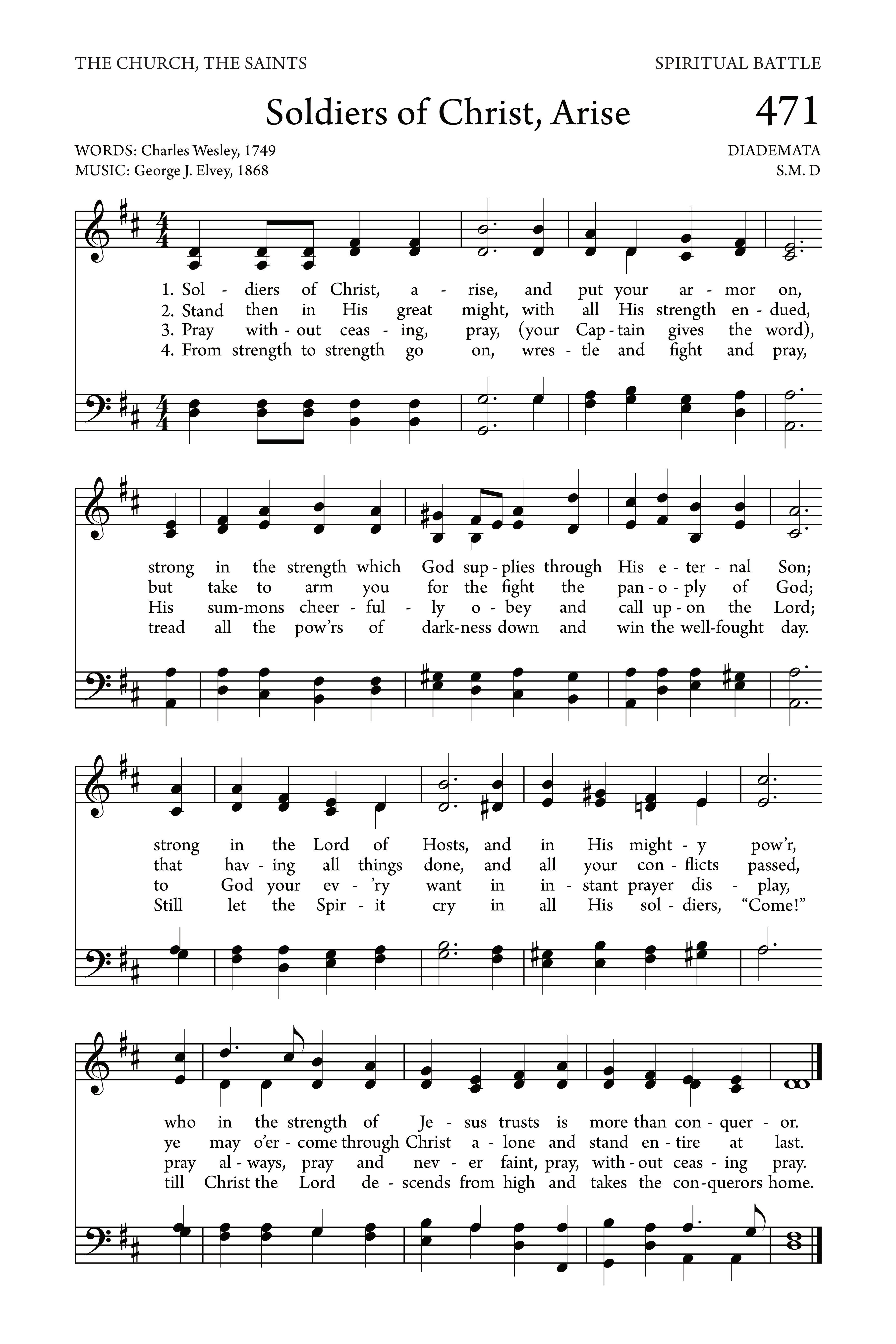 Hymn Sheet for Soldiers Of Christ, Arise