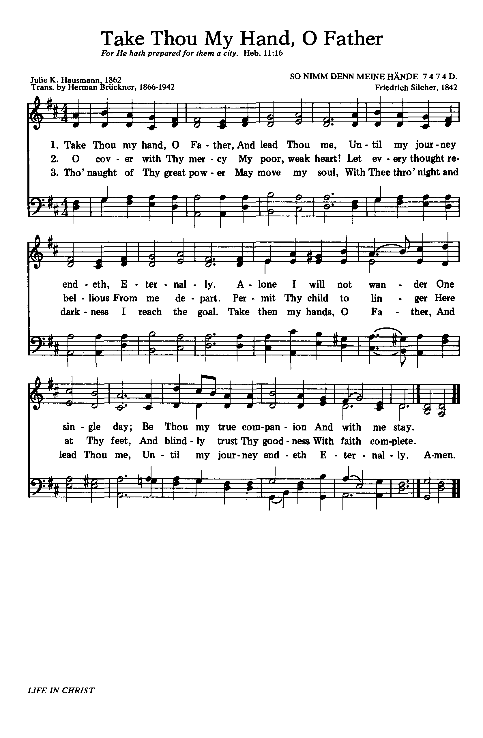 Hymn Sheet for Take Thou My Hand, O Father