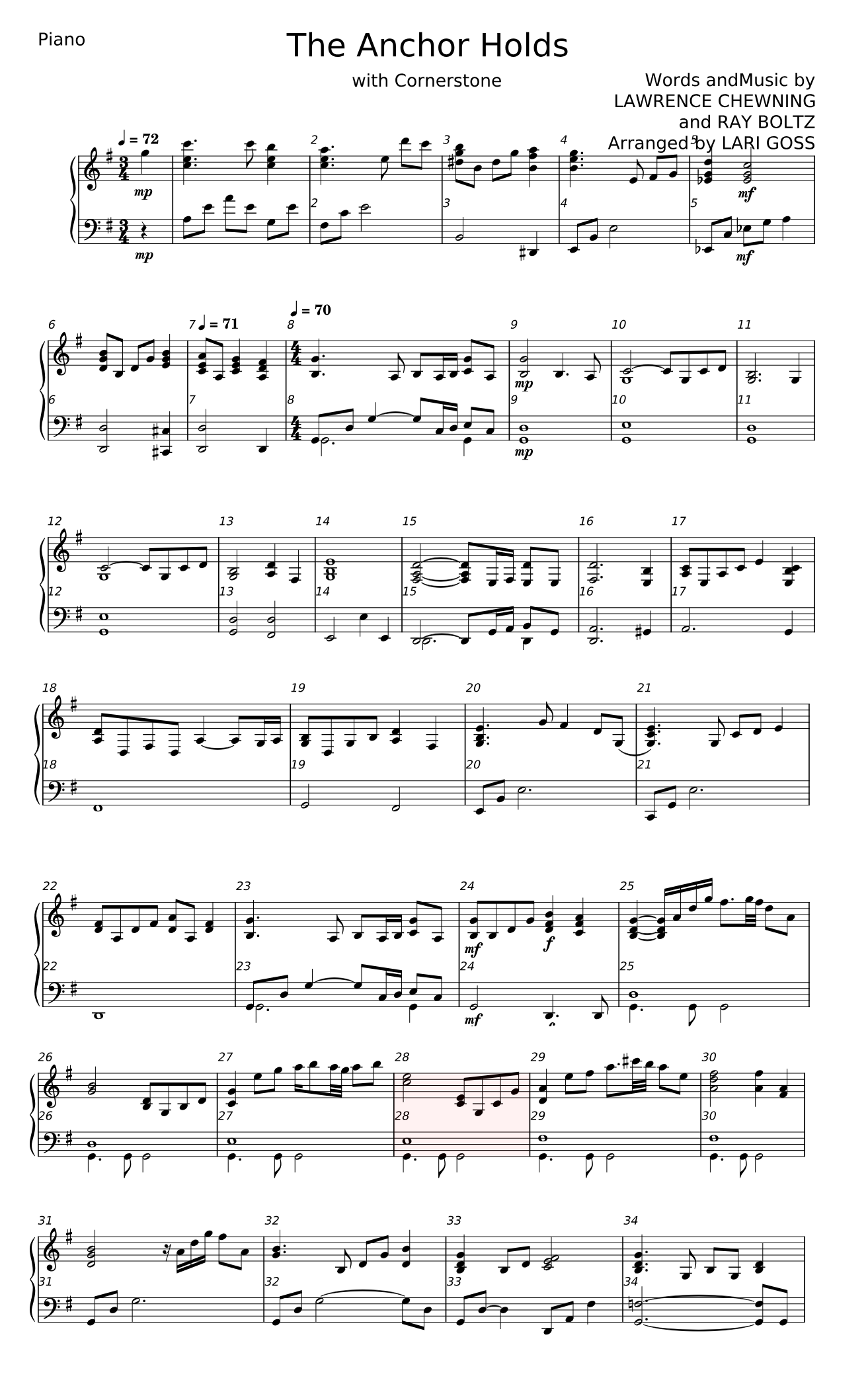 Hymn Sheet for The Anchor Holds