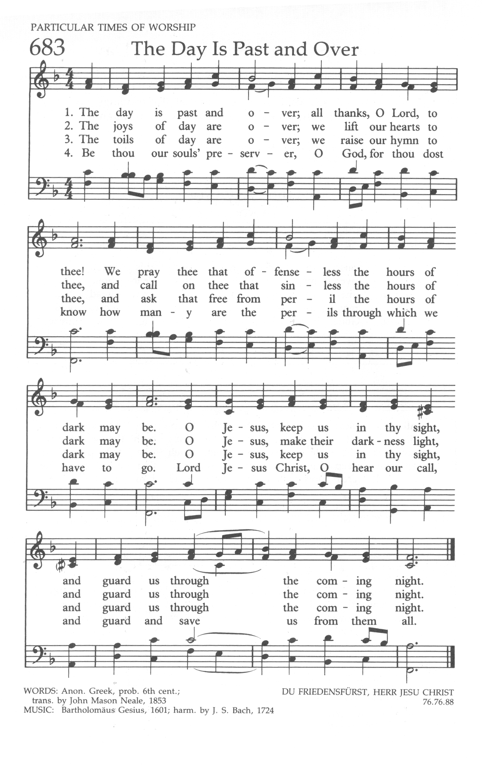 Hymn Sheet for The Day is Past and Over