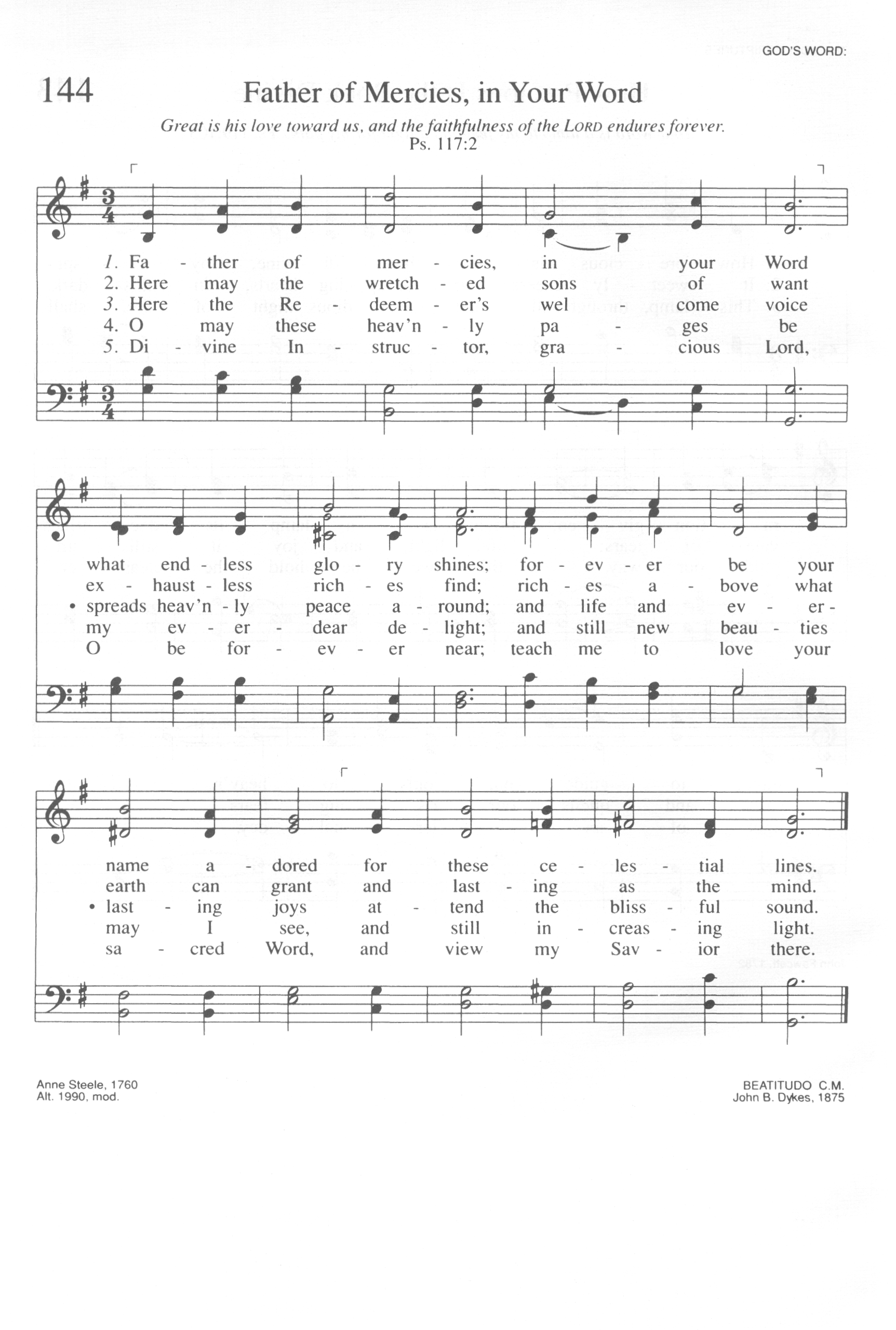Hymn Sheet for The Excellency of Scripture