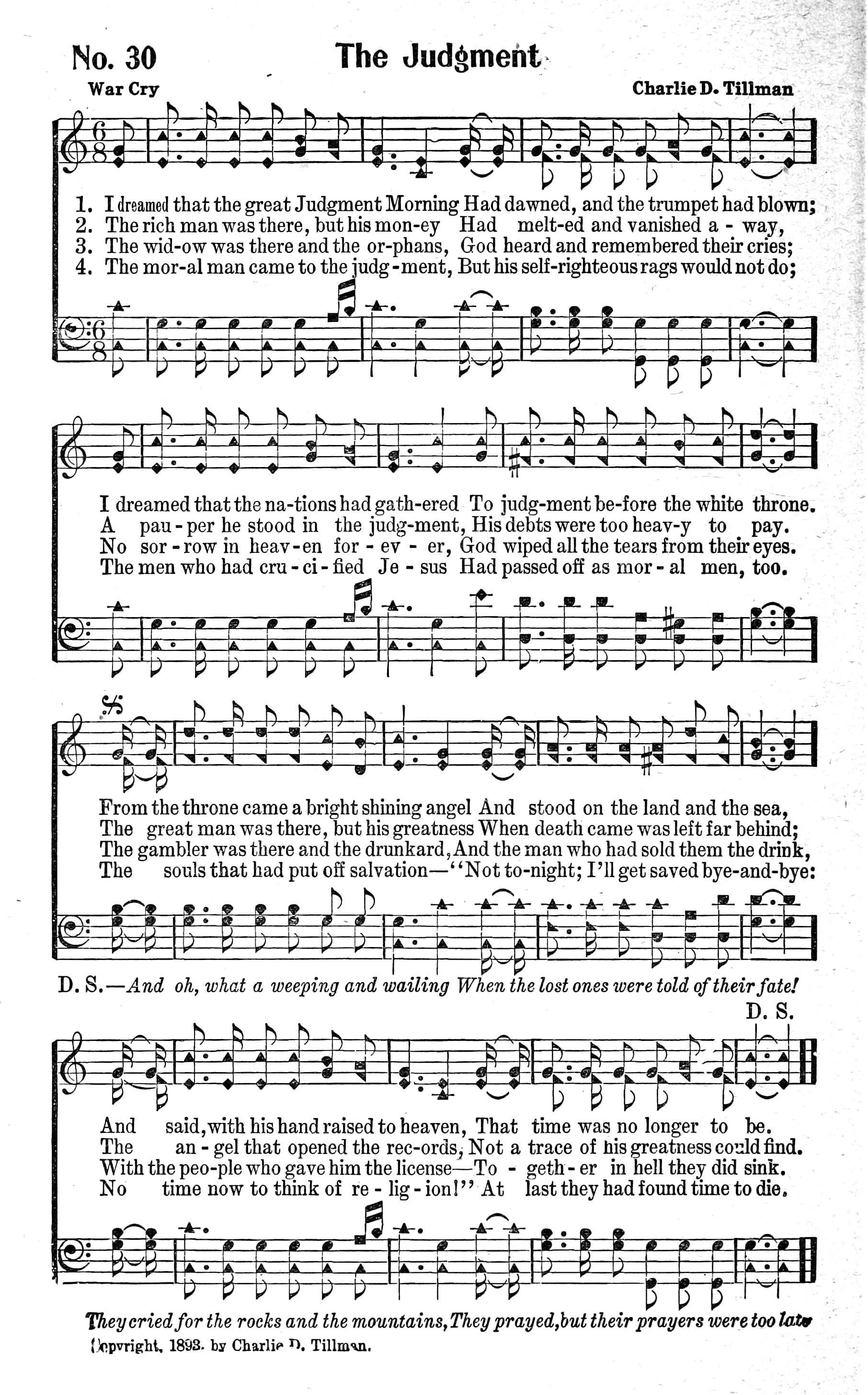 Hymn Sheet for The Great Judgment Morning