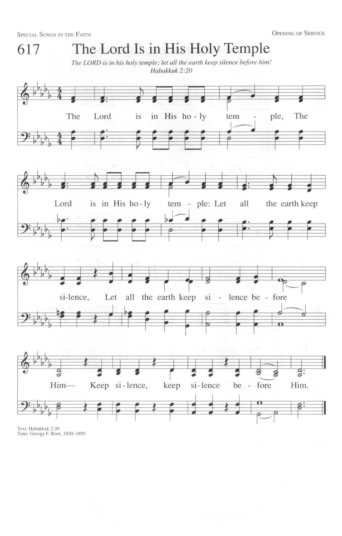 Hymn Sheet for The Lord is in his Holy Temple