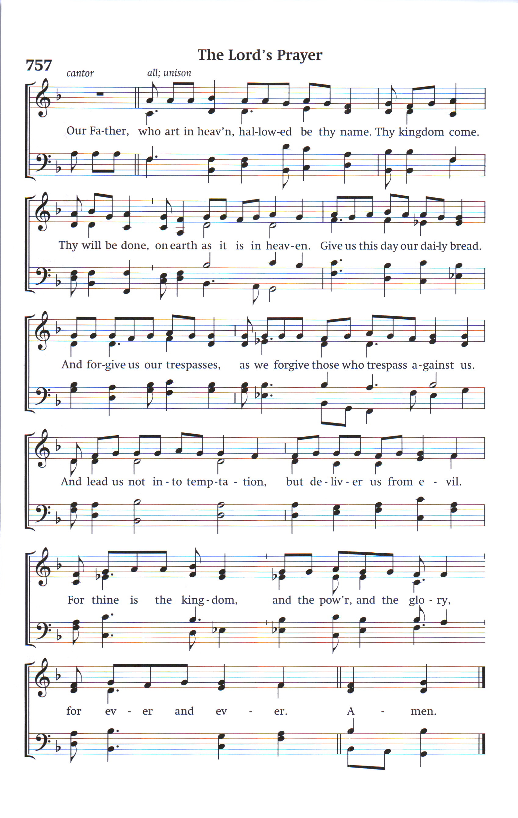 Hymn Sheet for The Lord's Prayer