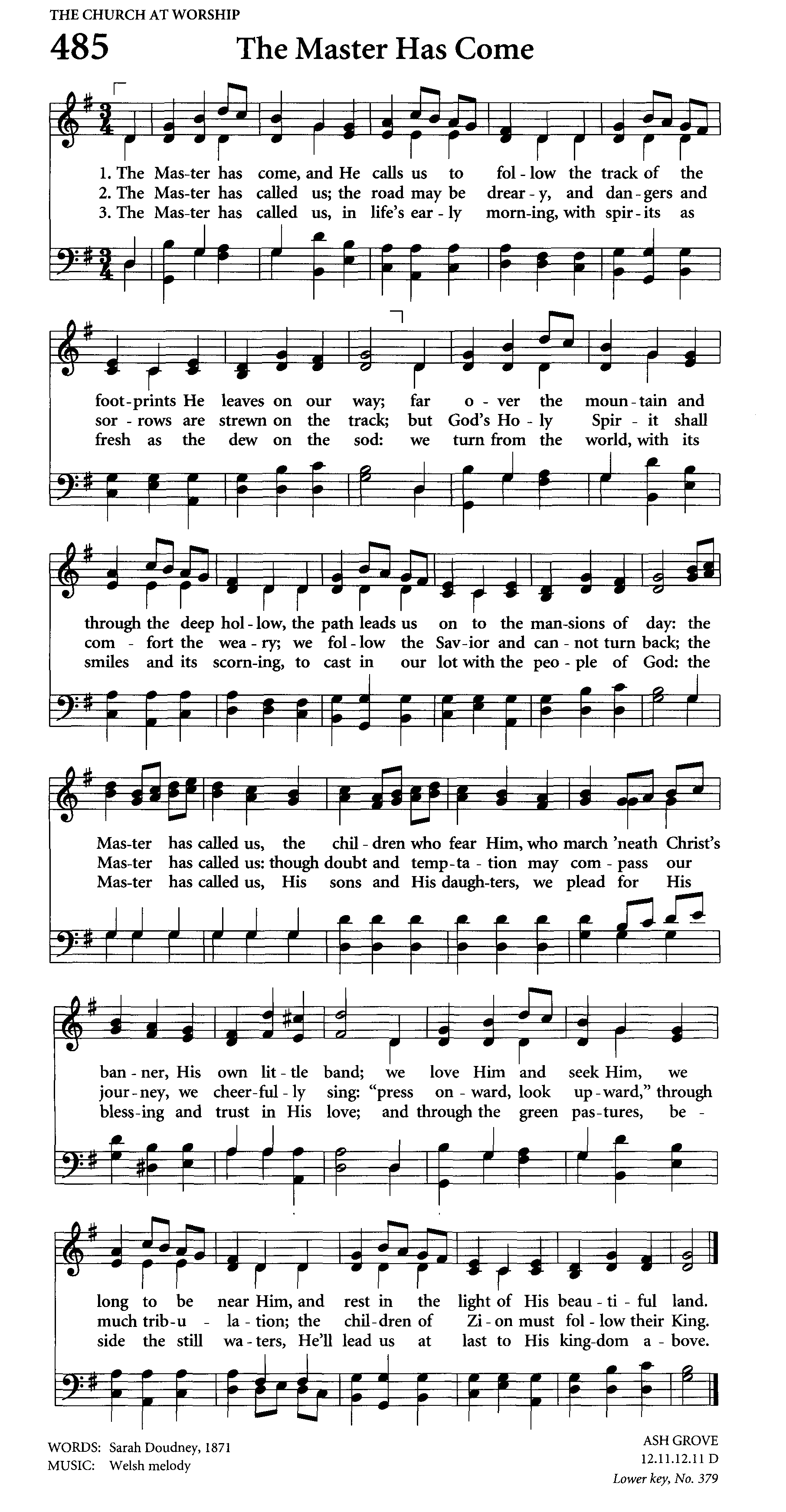 Hymn Sheet for The Master Has Come