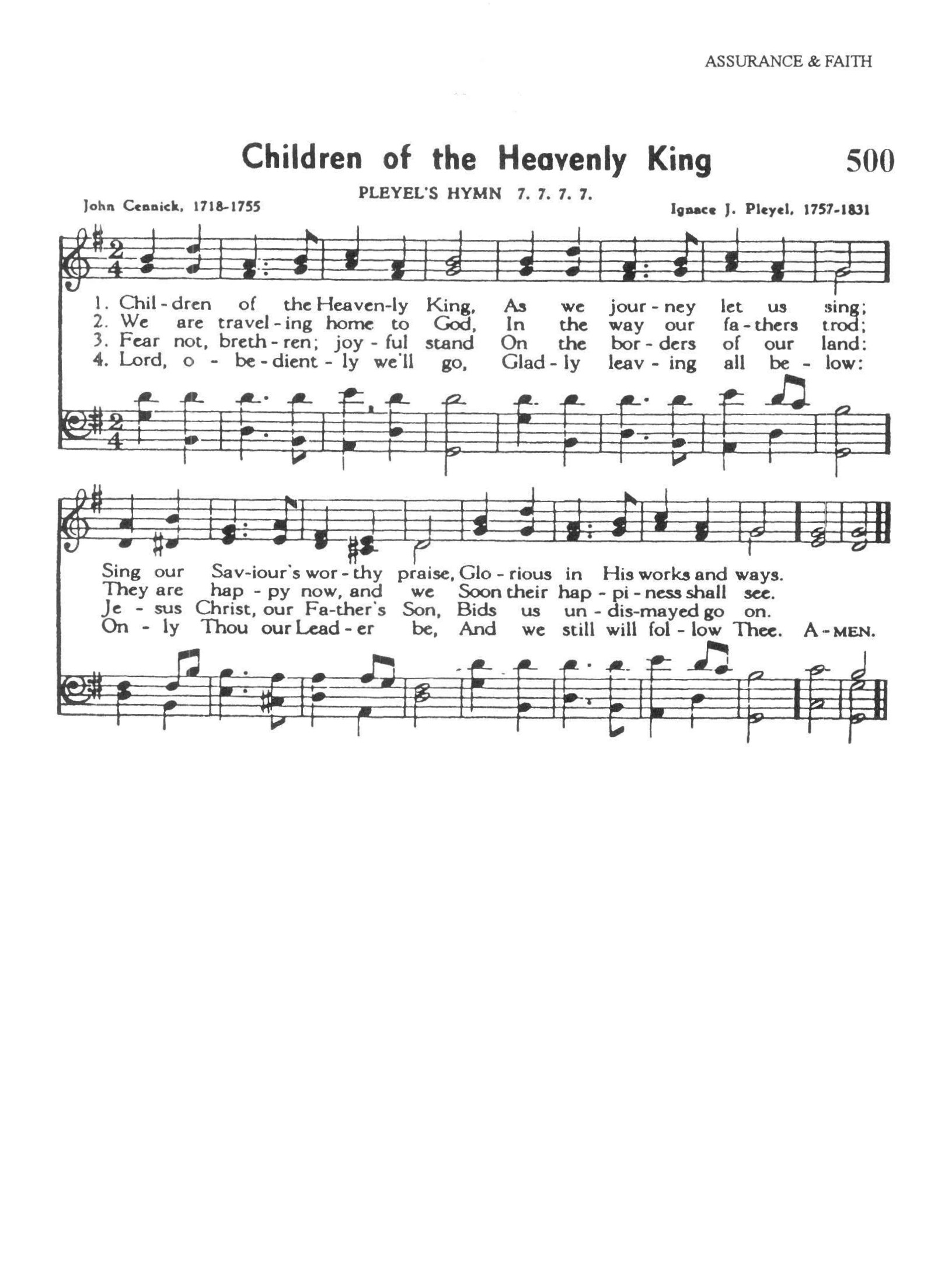 Hymn Sheet for Children of the Heavenly King (The Pilgrim's Song)
