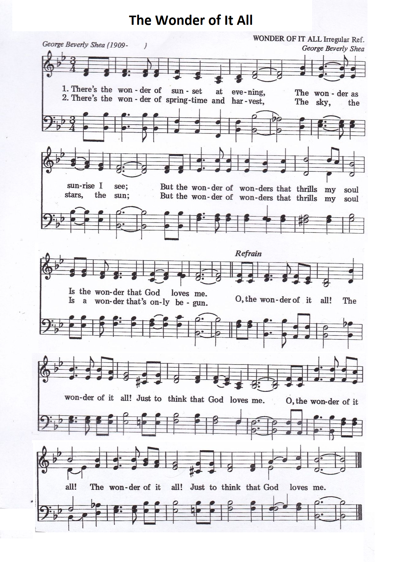 Hymn Sheet for The Wonder of It All