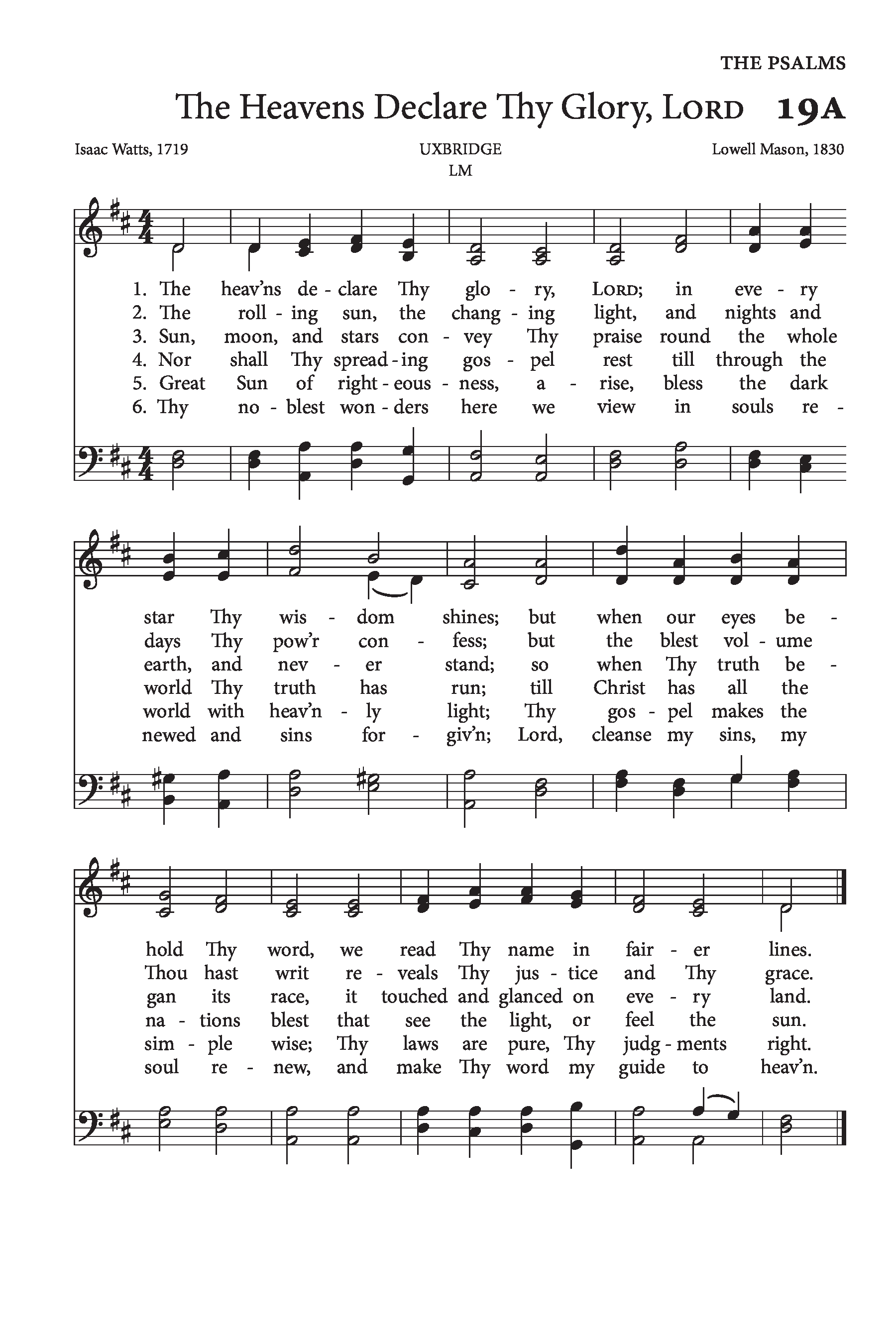 Hymn Sheet for The Heav'ns Declare Thy Glory, Lord