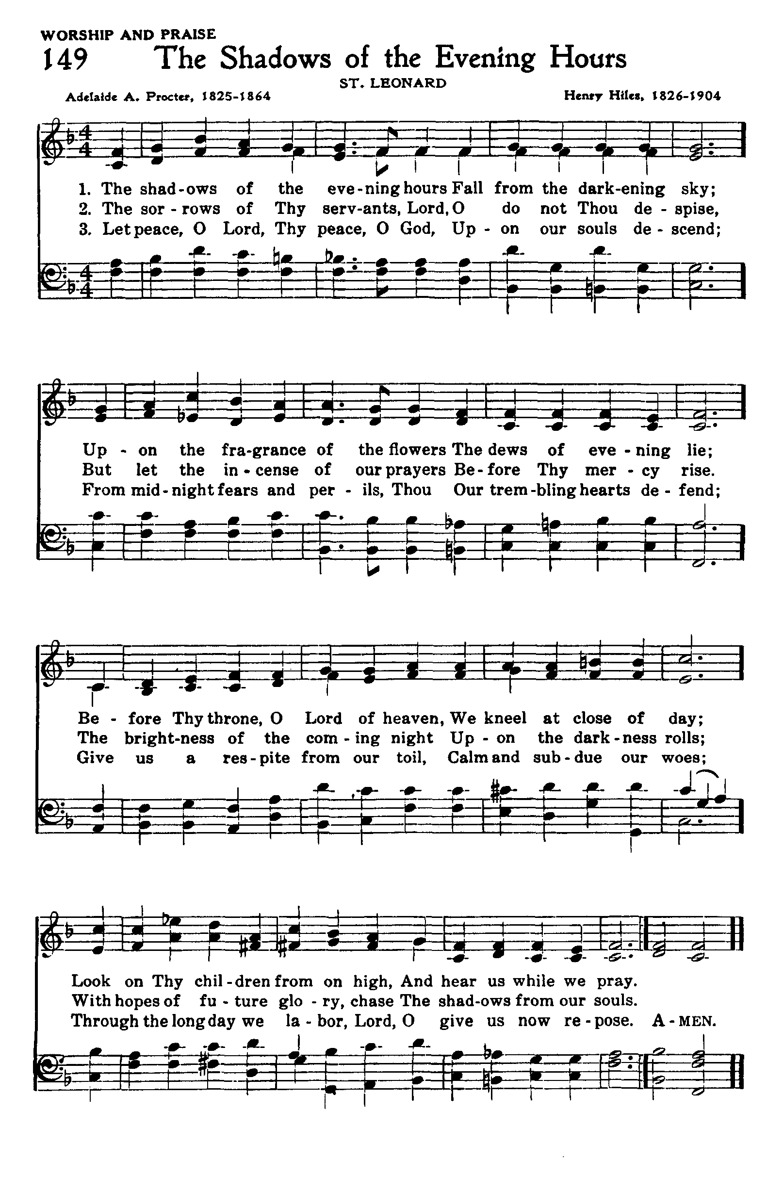 Hymn Sheet for The Shadows of the Evening Hours
