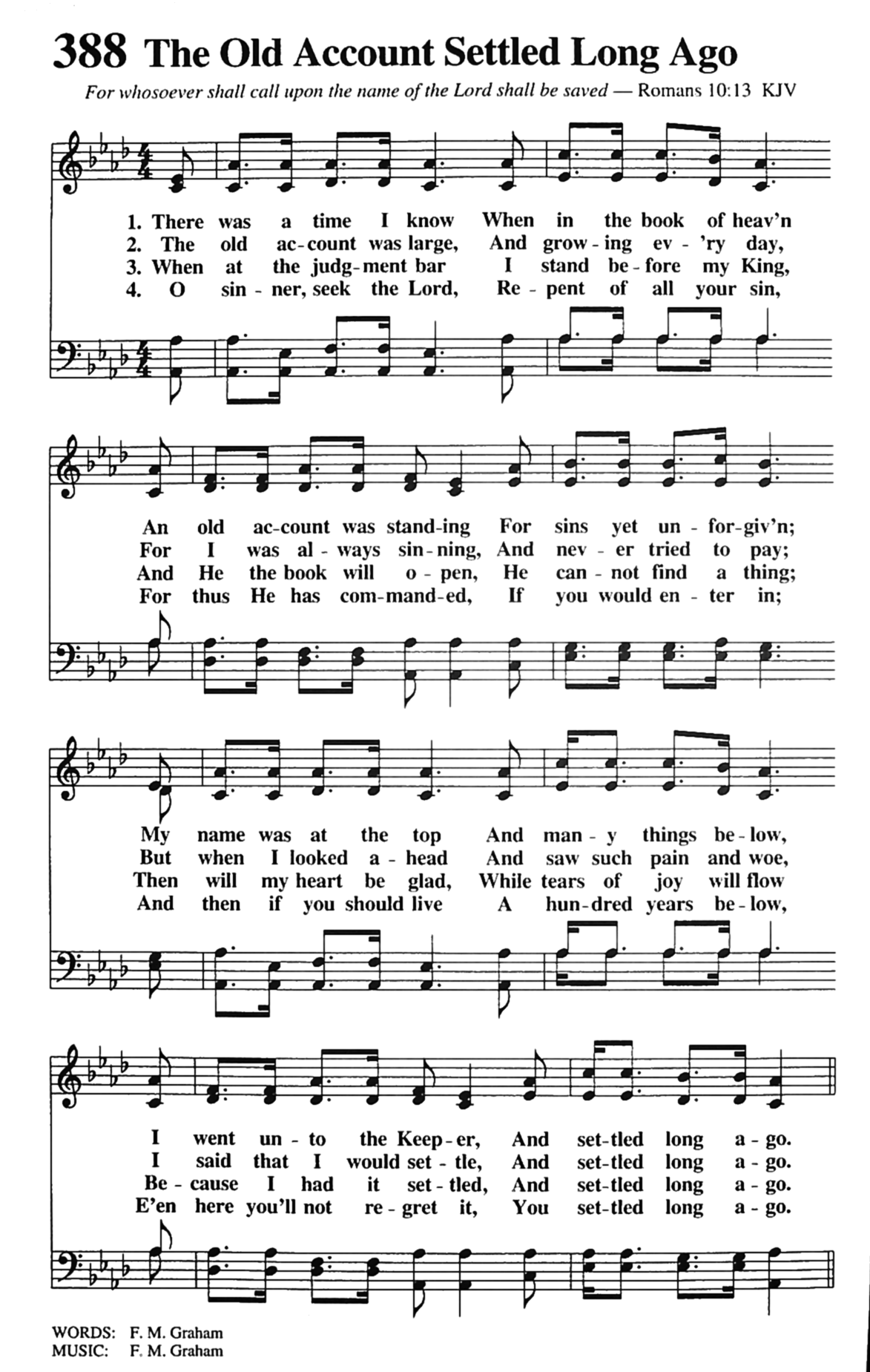 Hymn Sheet for The Old Account Settled Long Ago