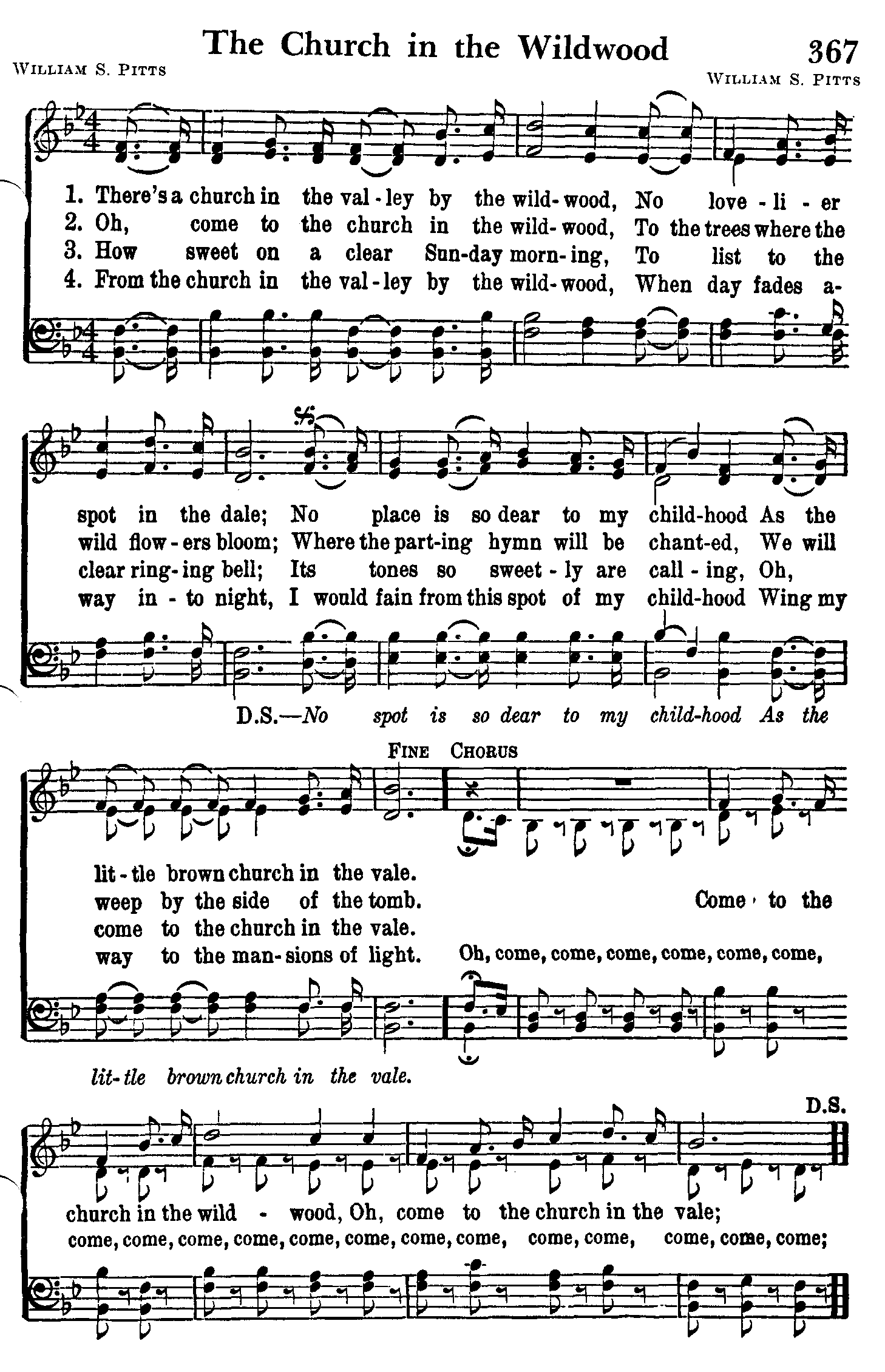 Hymn Sheet for There's A Church In The Valley By The Wildwood