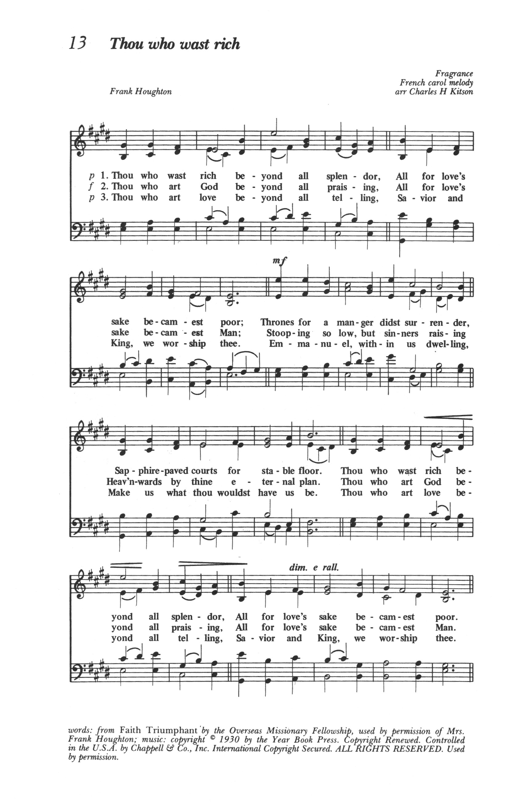 Hymn Sheet for Thou Who Wast Rich beyond All Splendor