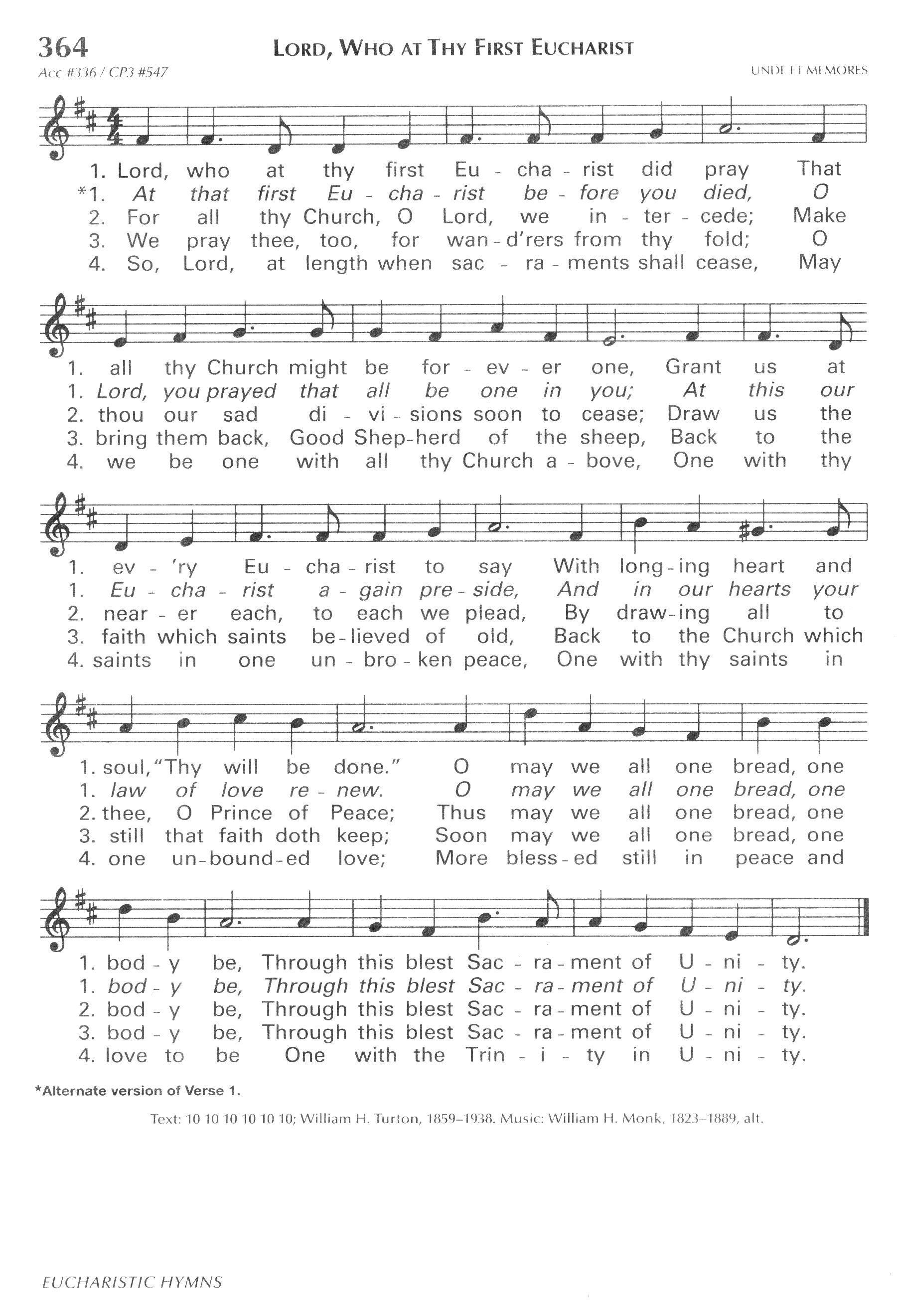 Hymn Sheet for Thou, who at Thy first Eucharist didst pray