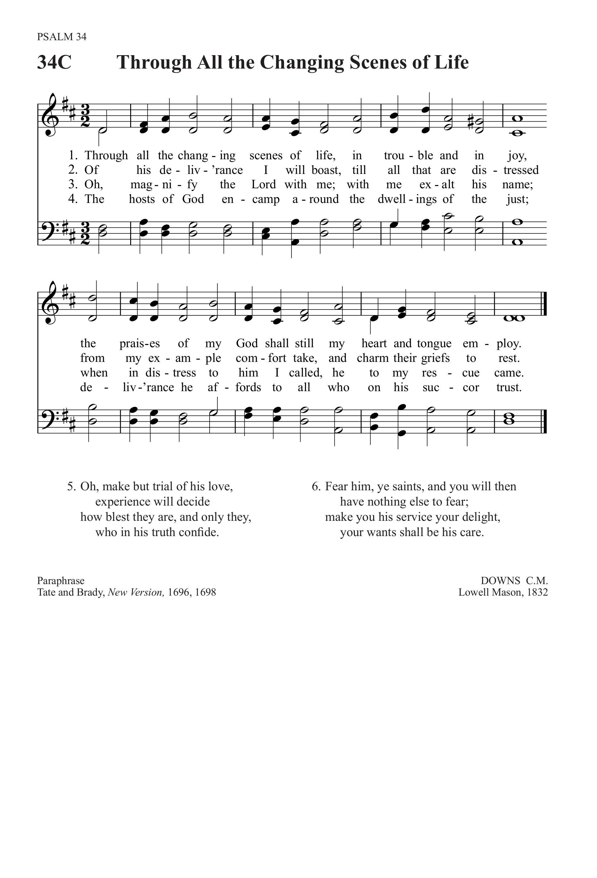 Hymn Sheet for Through all the changing scenes of life
