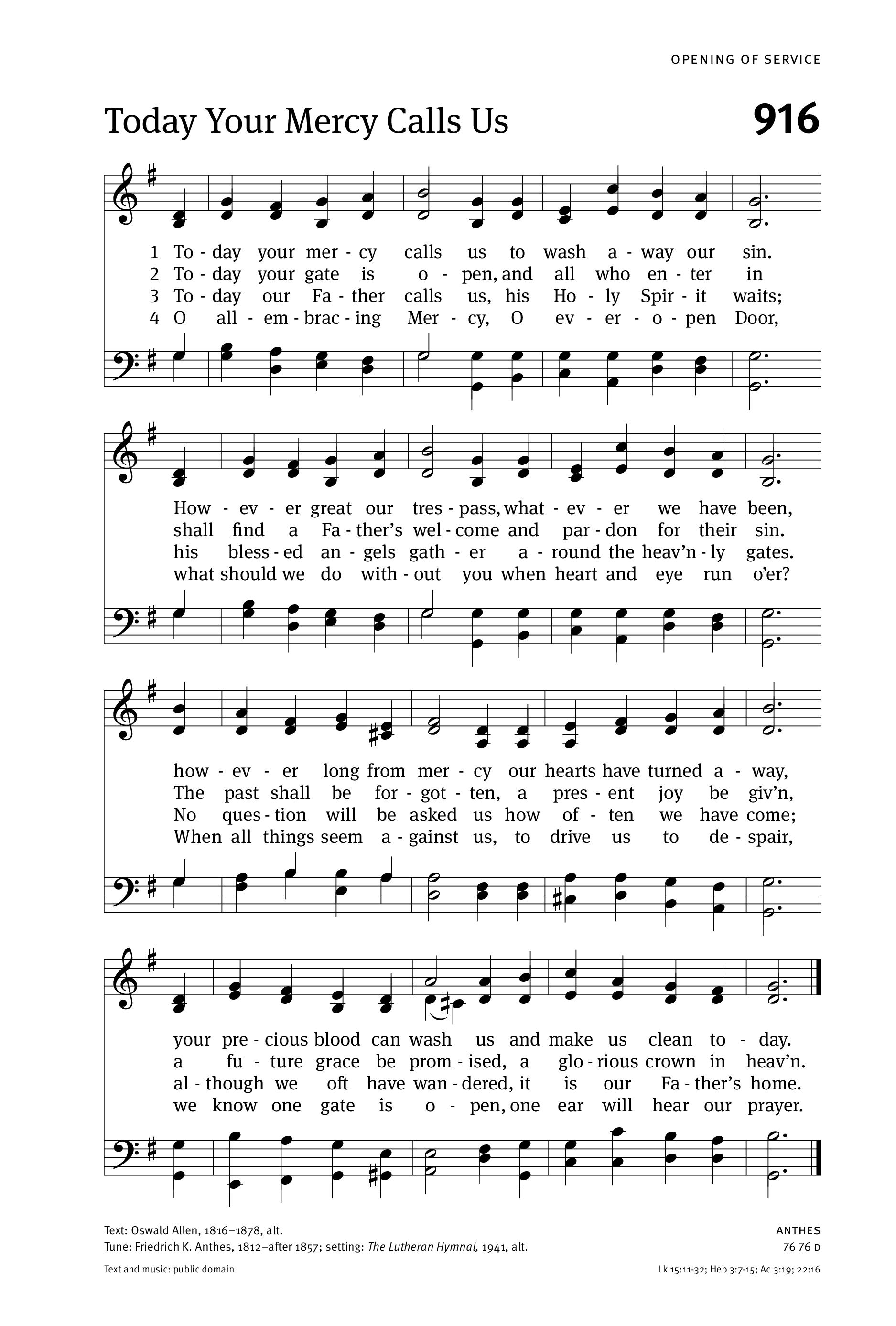 Hymn Sheet for Today Thy Mercy Calls Me