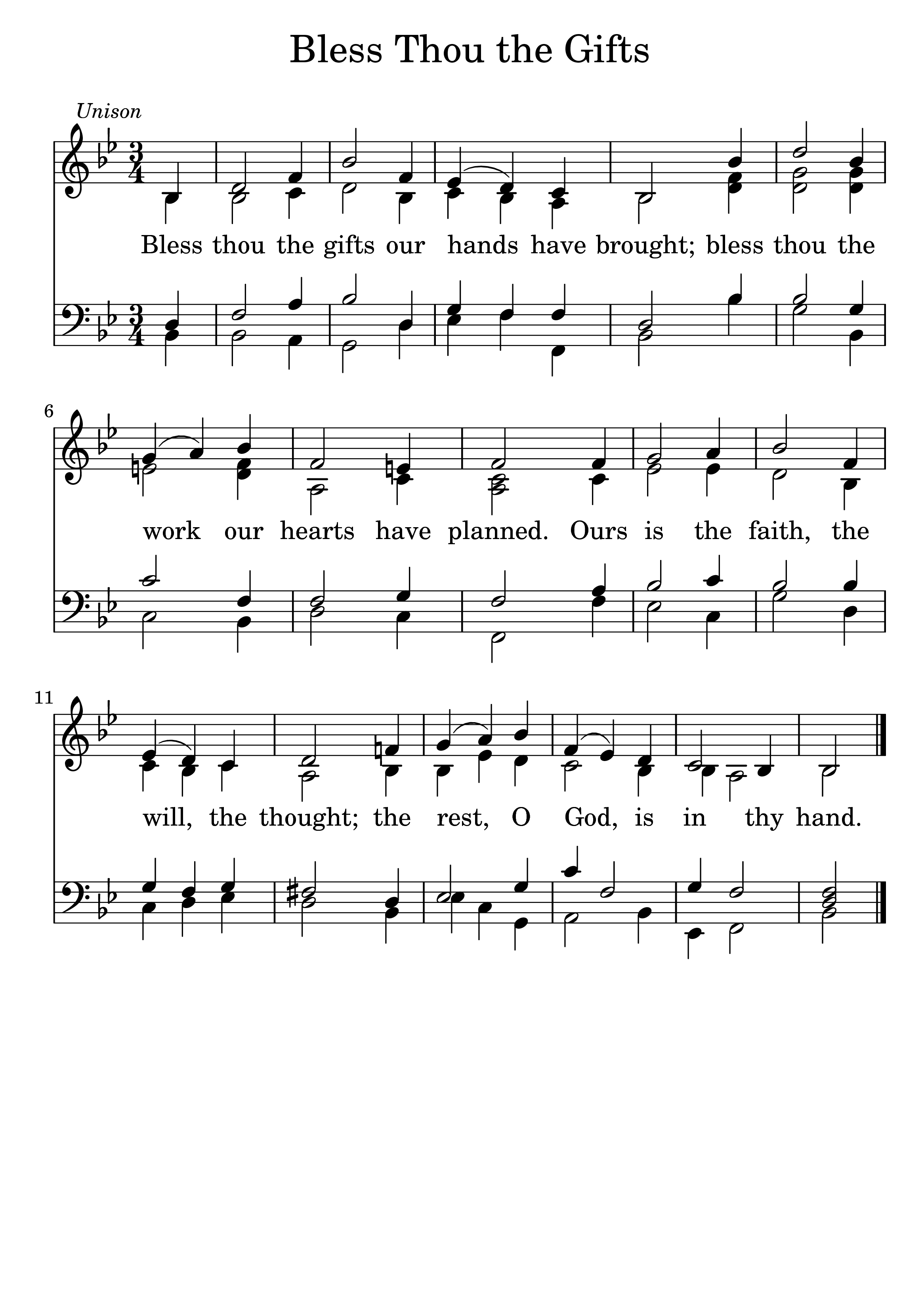 Hymn Sheet for Bless Thou the Gifts