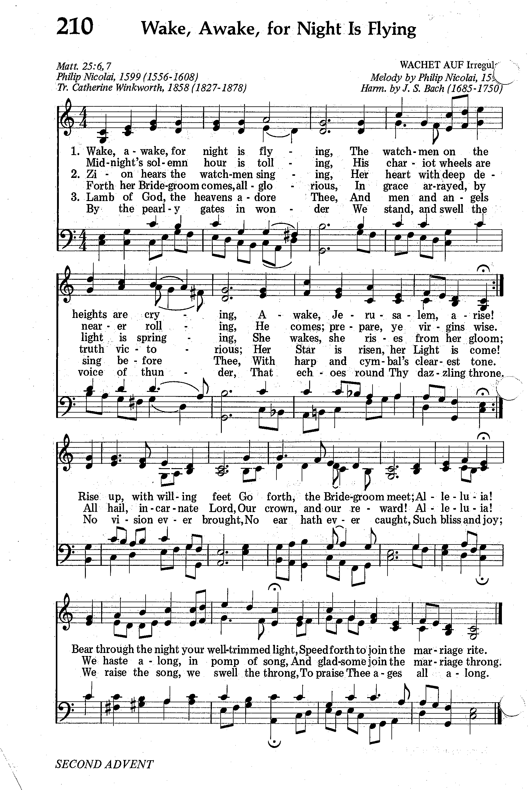 Hymn Sheet for Wake, Awake, for Night Is Flying