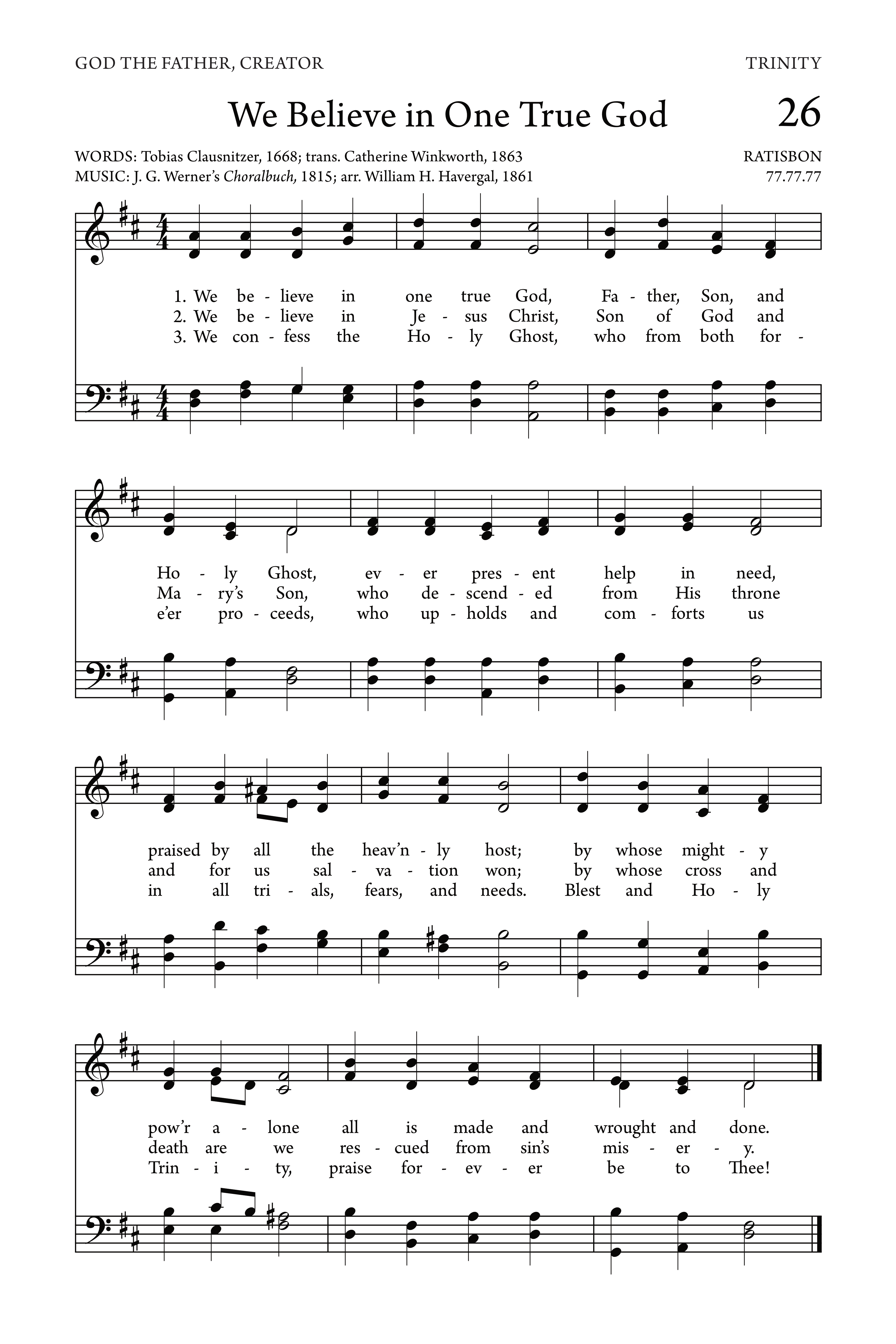 Hymn Sheet for We Believe in One True God