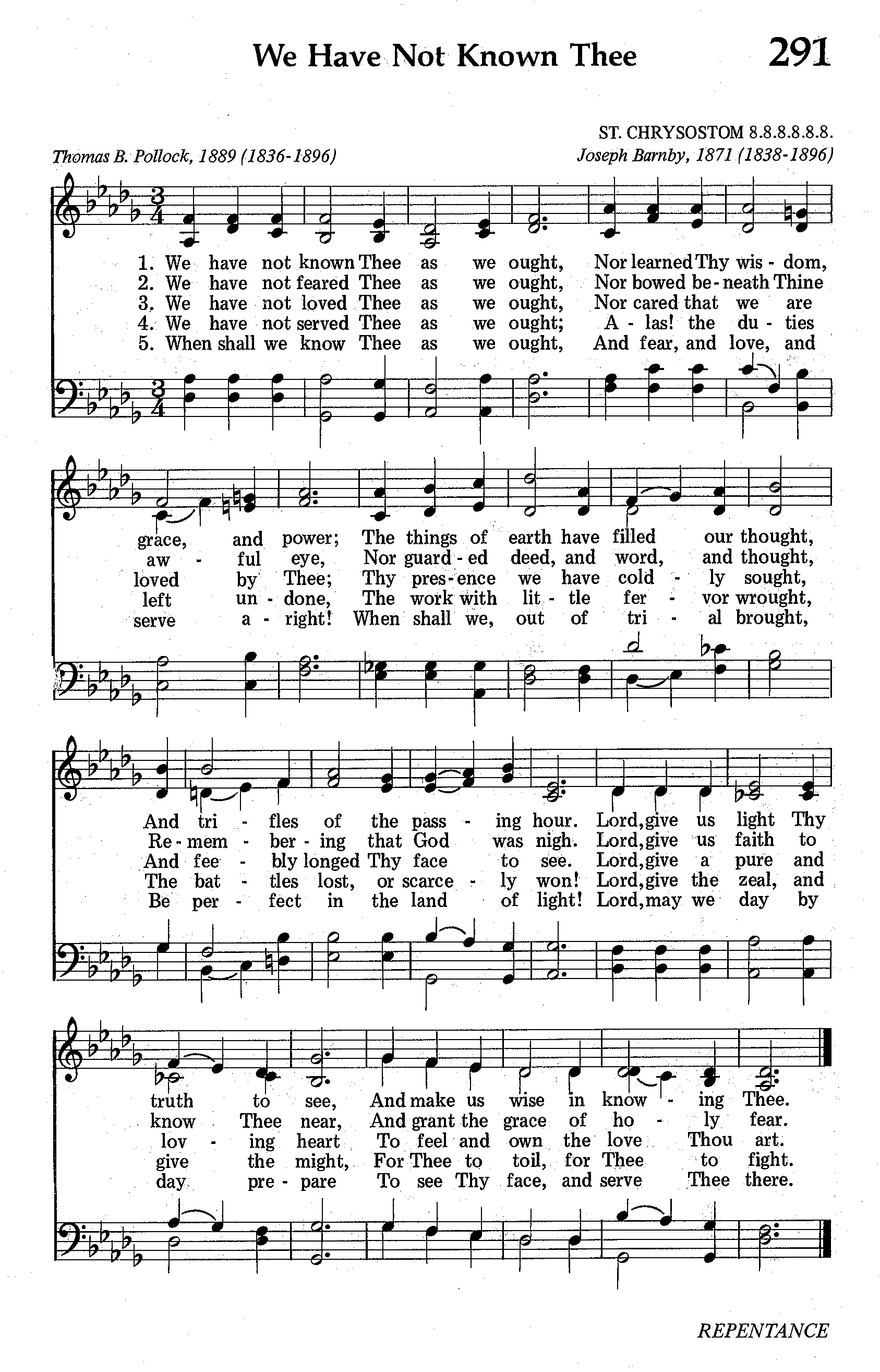 Hymn Sheet for We Have Not Known Thee