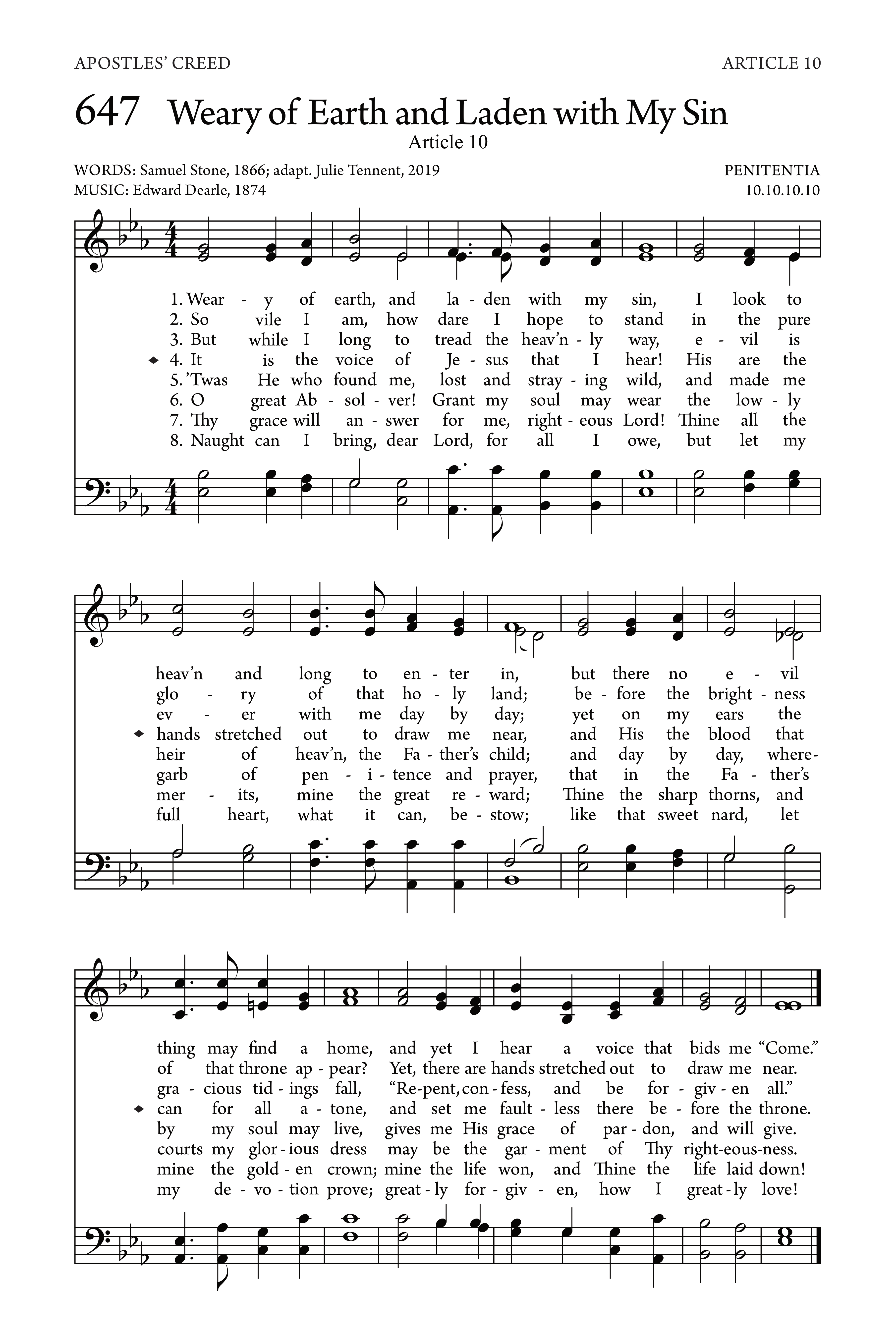 Hymn Sheet for Weary of earth, and laden with my sin
