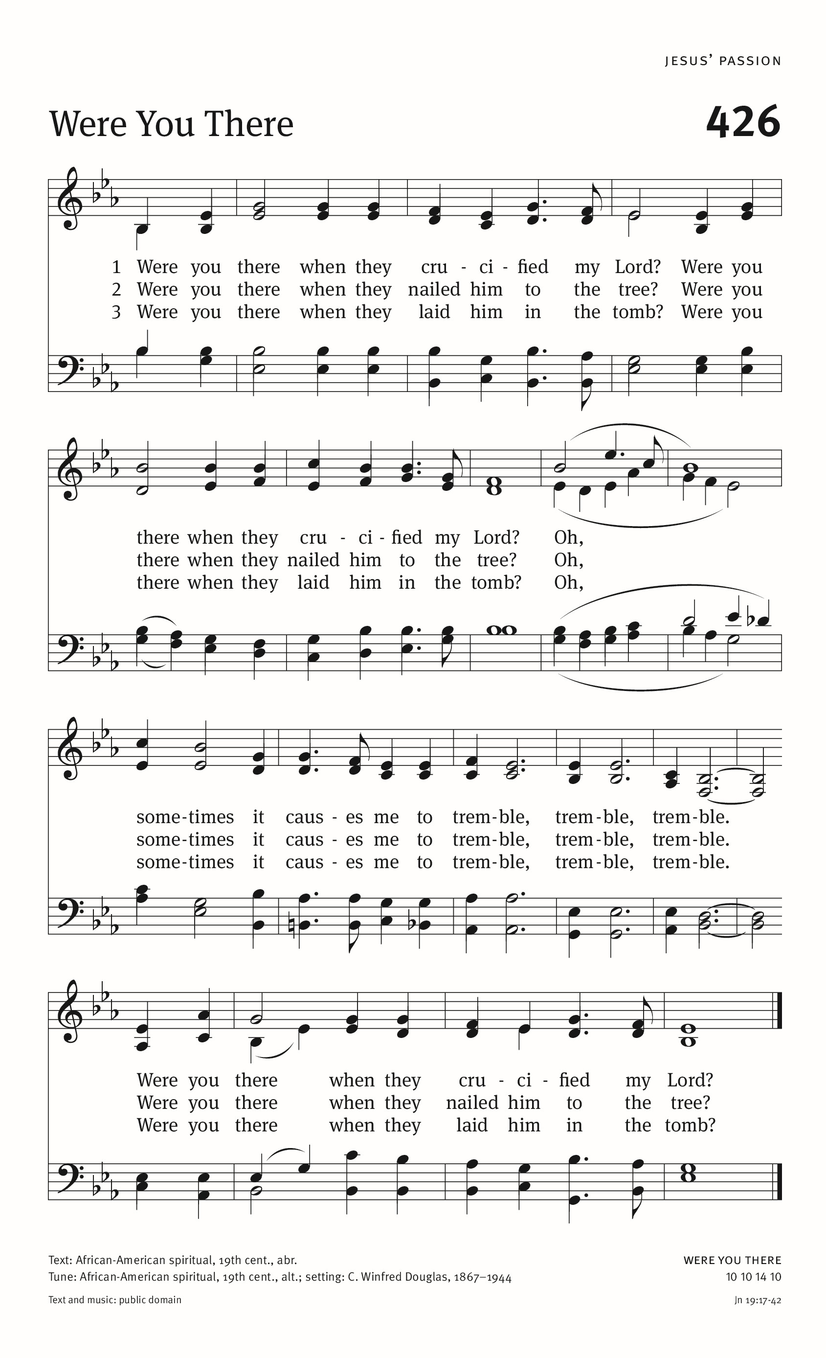 Hymn Sheet for Were You There When They Crucified My Lord?