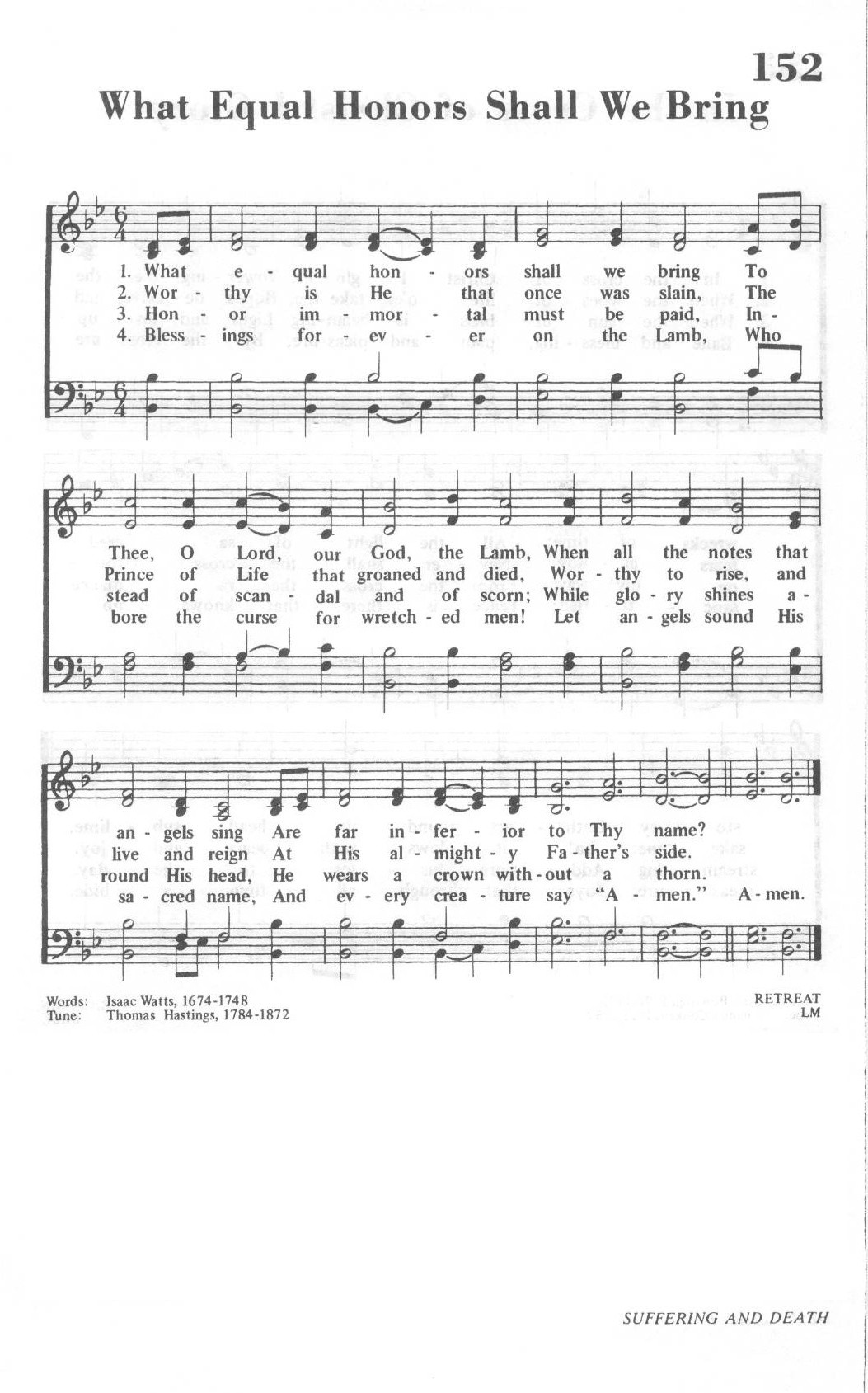 Hymn Sheet for What Equal Honors Shall We Bring