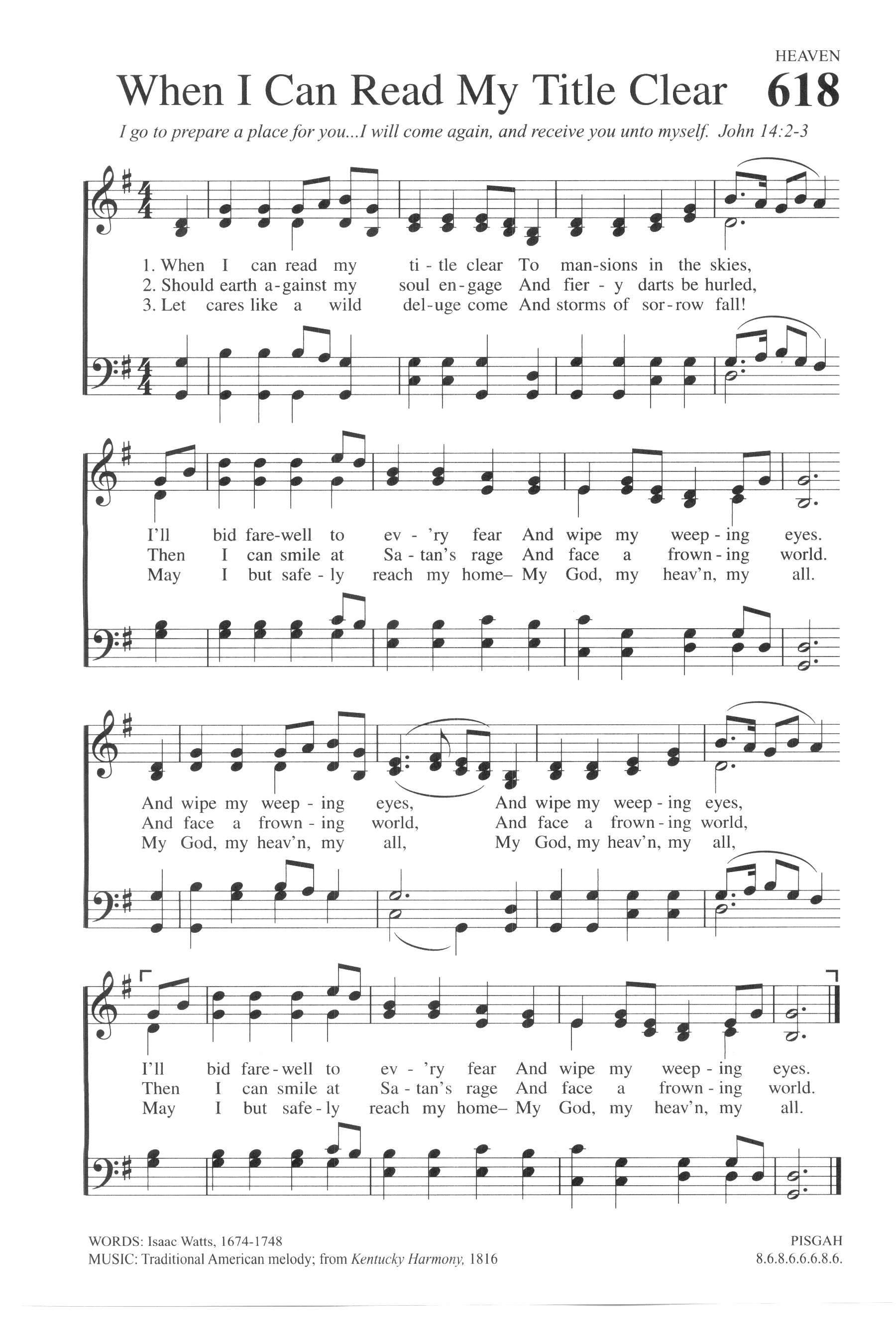 Hymn Sheet for When I Can Read My Title Clear