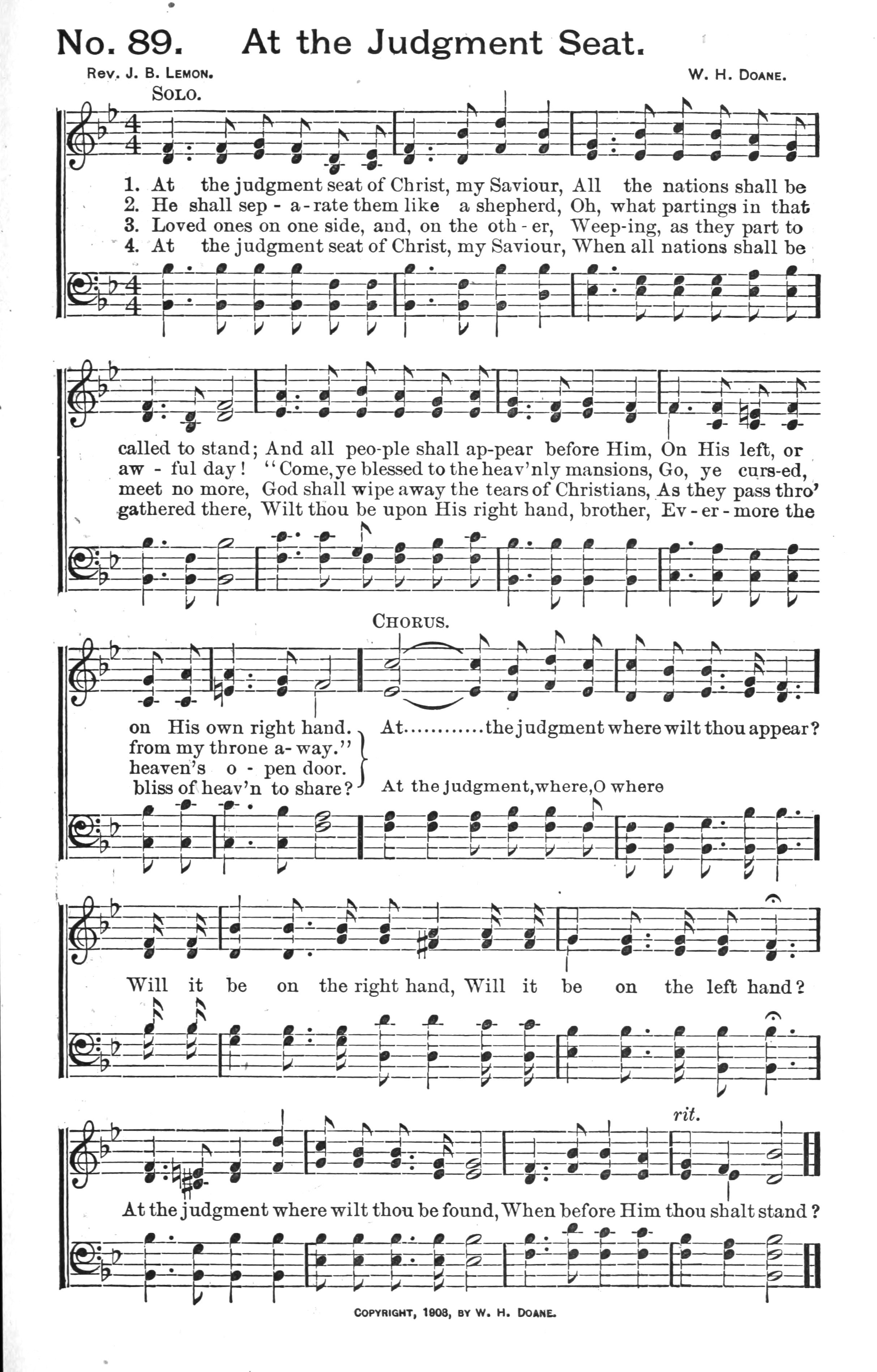 Hymn Sheet for When I Stand At The Judgment Seat Of Christ