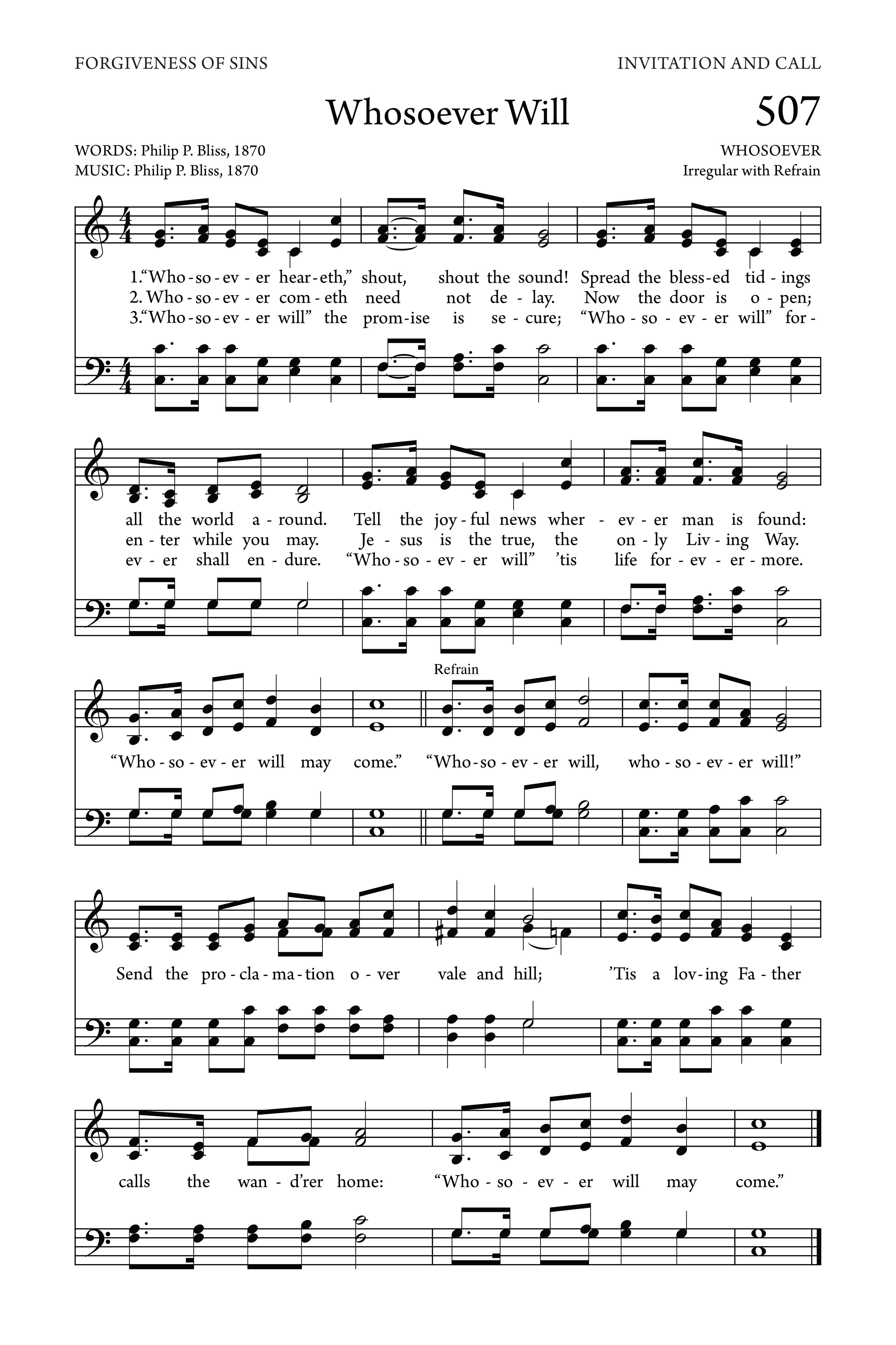 Hymn Sheet for Whosoever Will