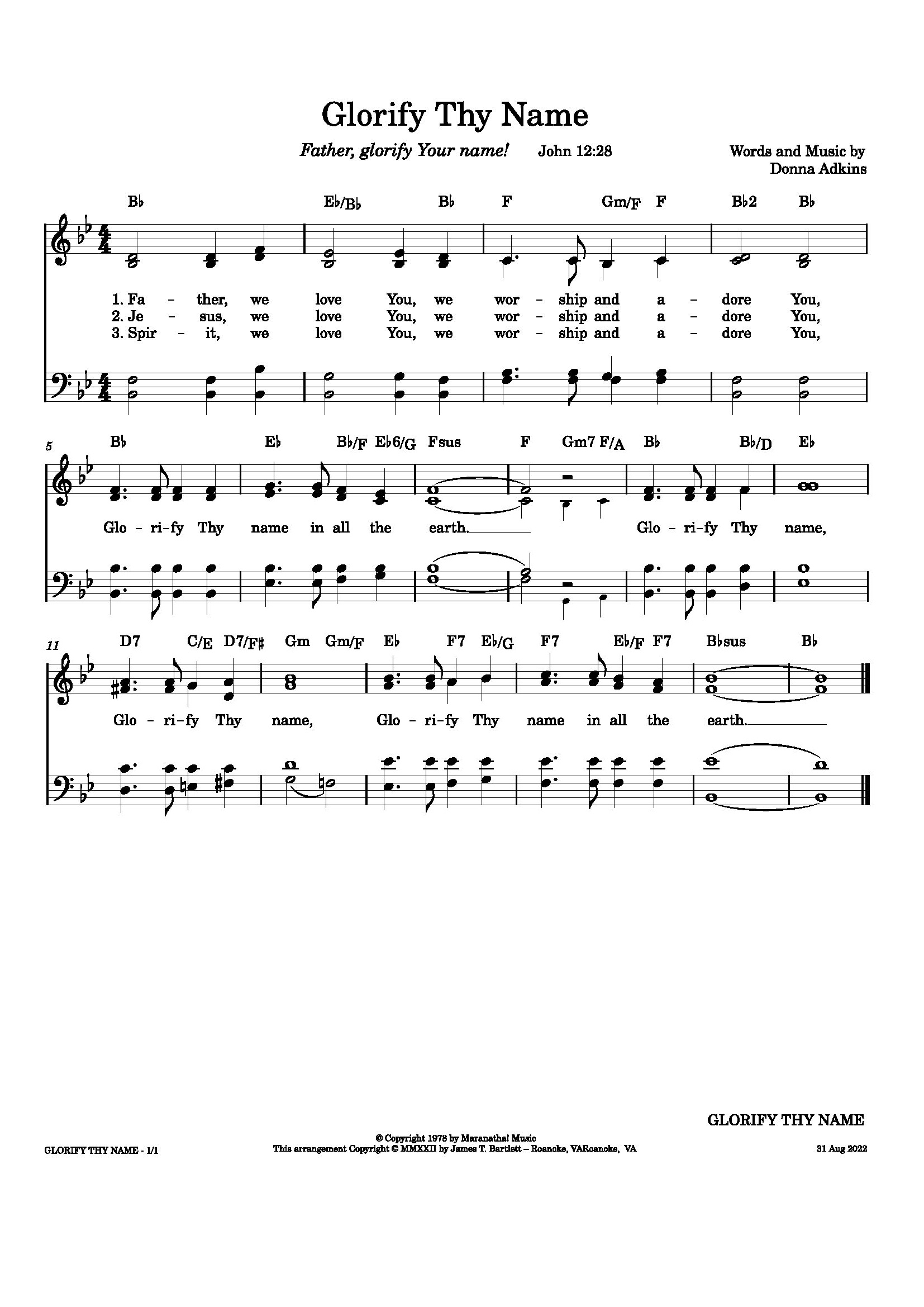 Hymn Sheet for Glorify Thy Name