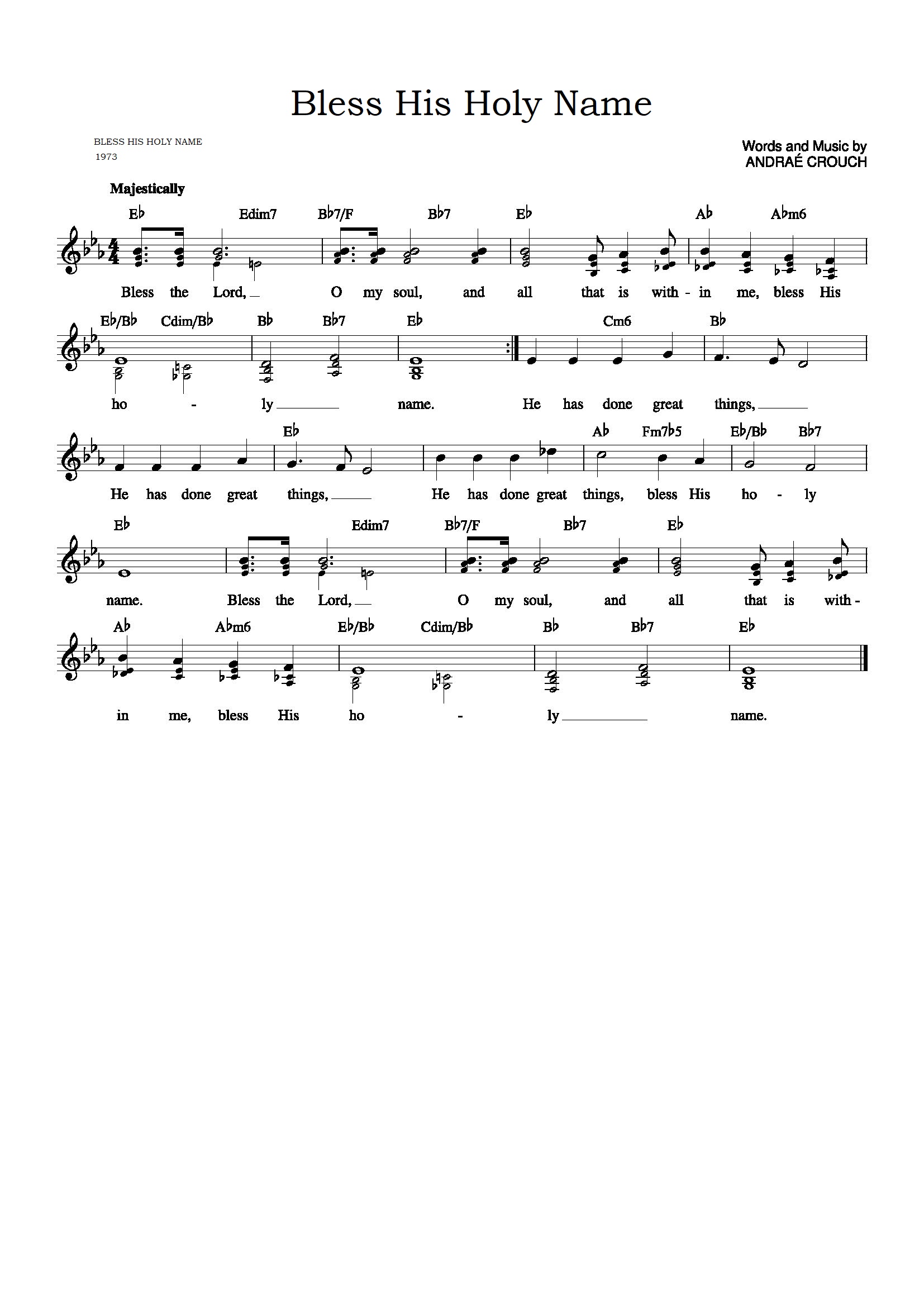 Hymn Sheet for Bless His Holy Name