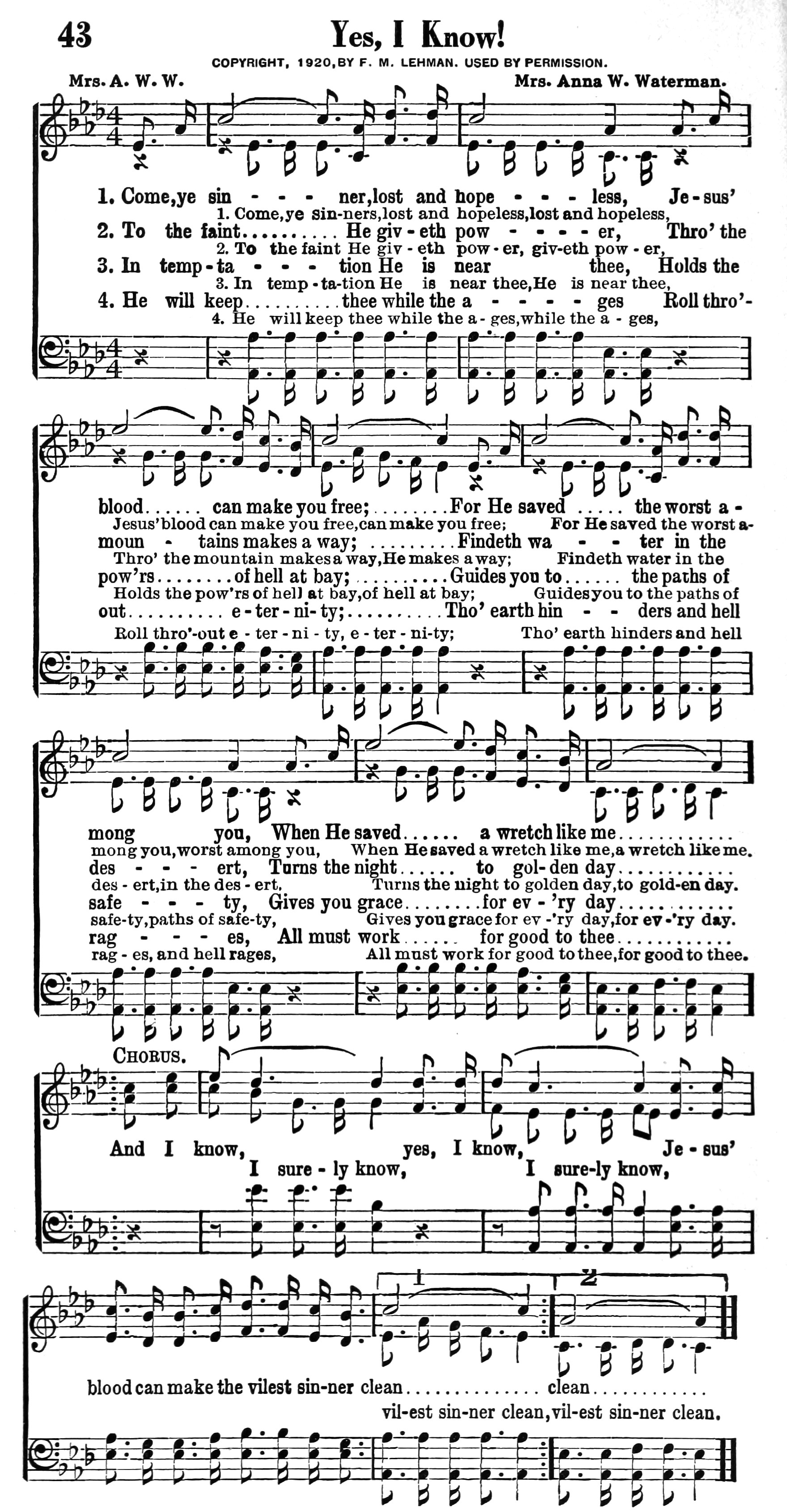 Hymn Sheet for Yes, I Know! (Come Ye Sinners, Lost and Hopeless)