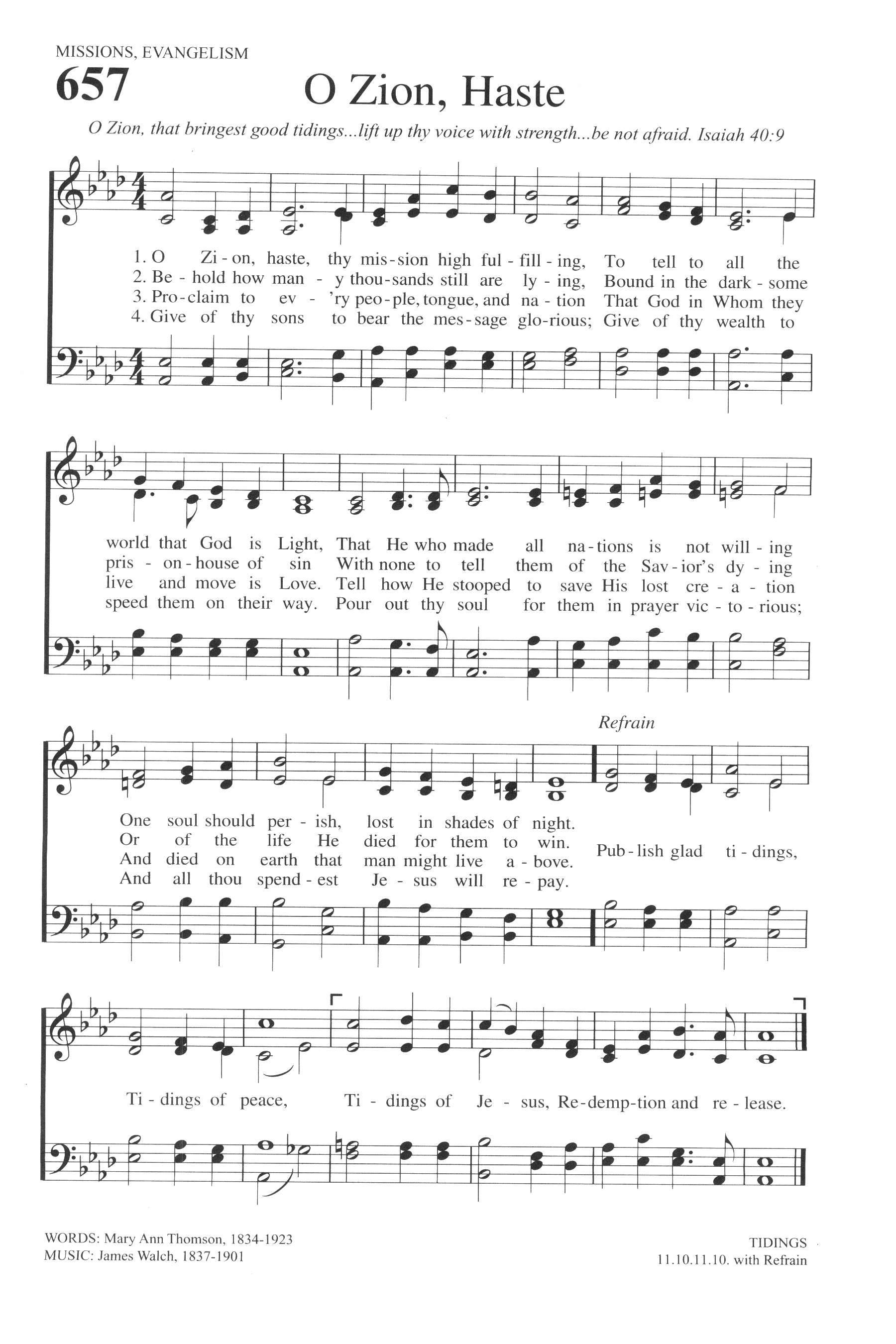 Hymn Sheet for Zion, Haste, Thy Mission High Fulfilling
