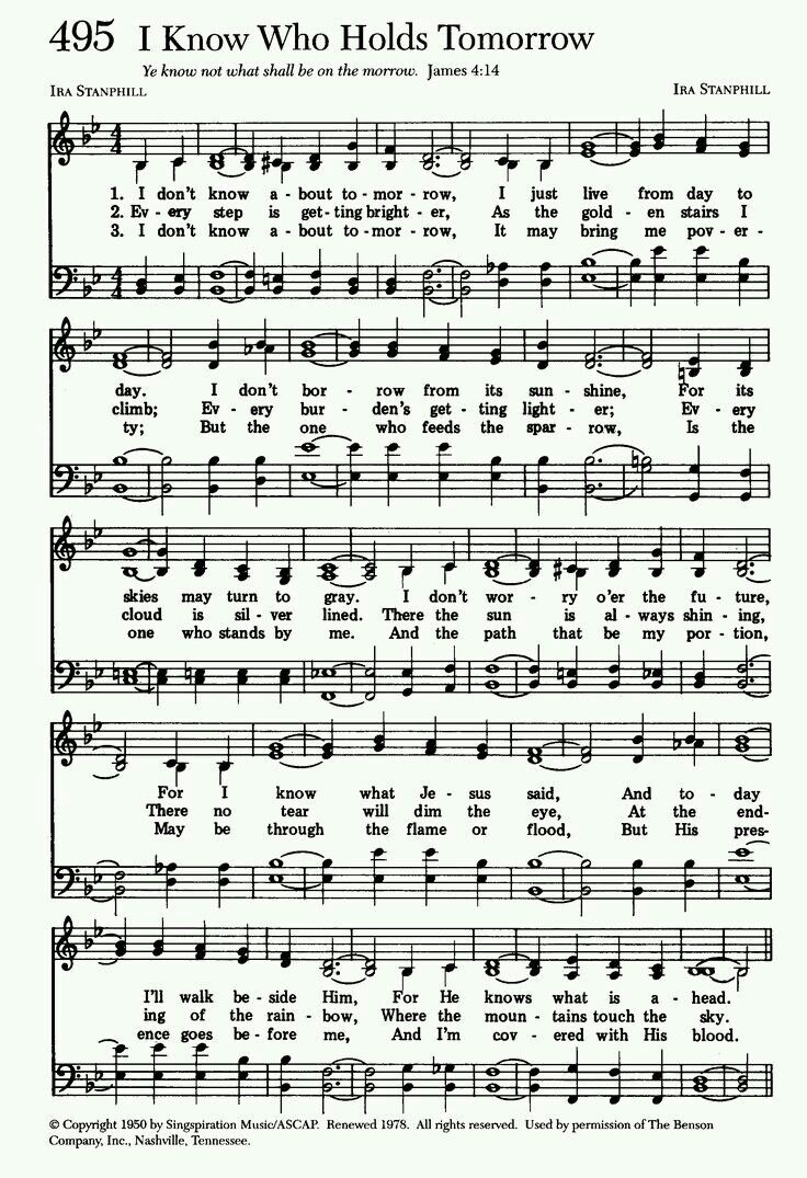 Hymn Sheet for I Know Who Holds Tomorrow