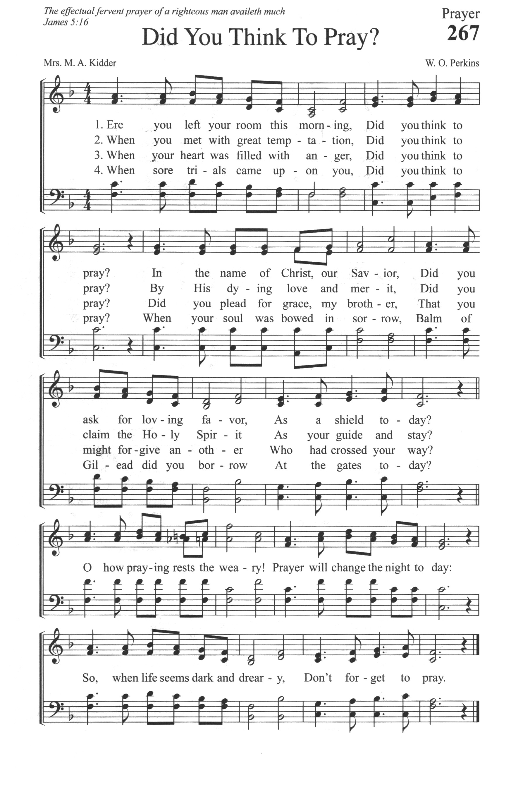 Hymn Sheet for Did You Think to Pray?