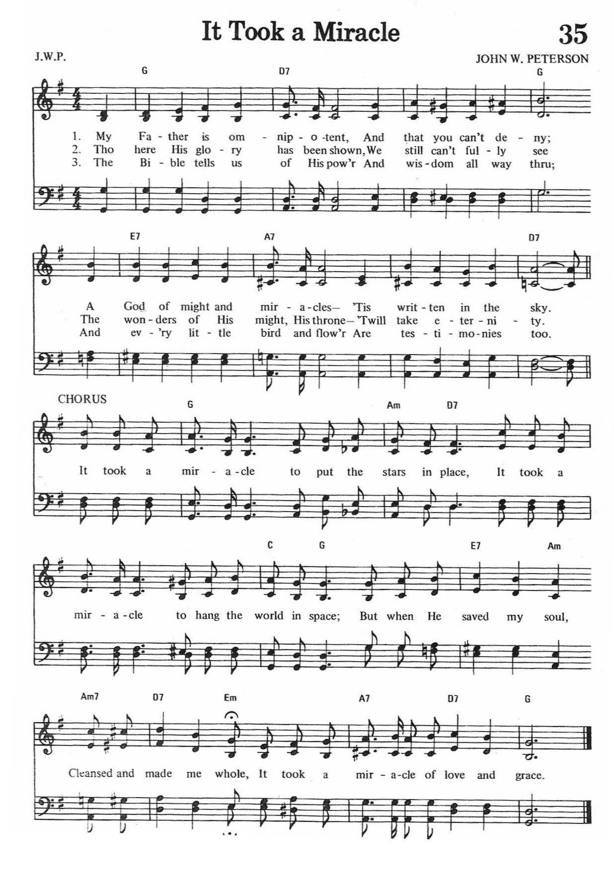 Hymn Sheet for It Took a Miracle (My Father Is Omnipotent)