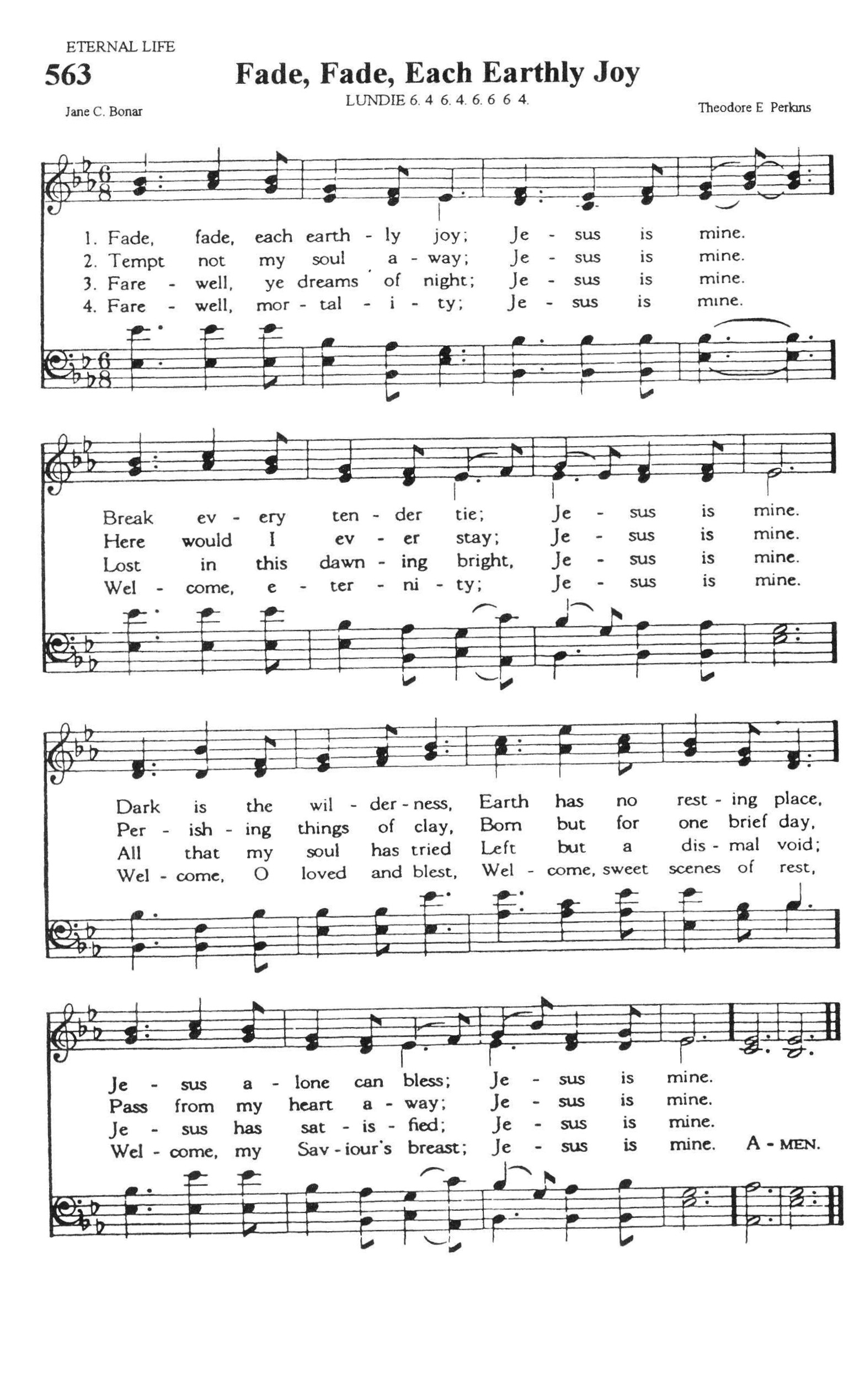 Hymn Sheet for Fade, Fade, Each Earthly Joy