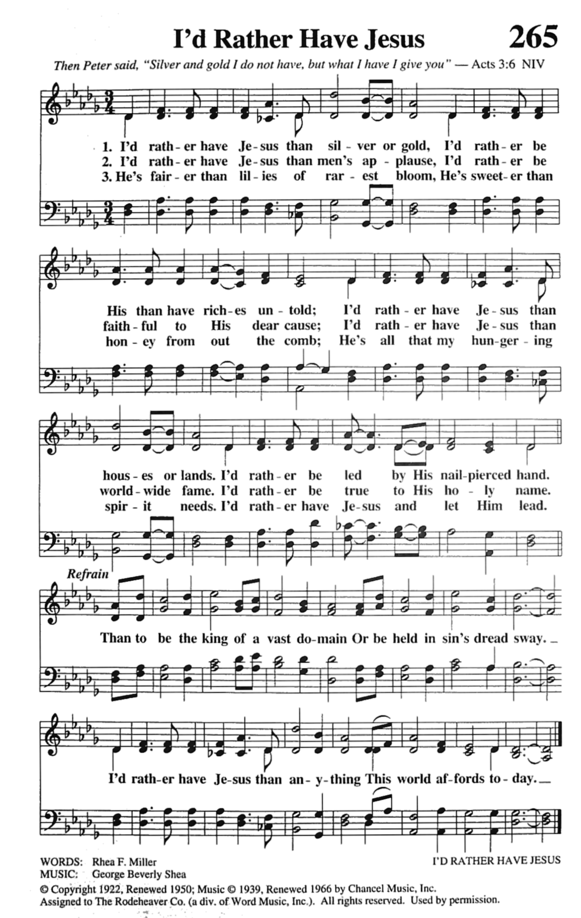 Hymn Sheet for I'd Rather Have Jesus Than Silver or Gold