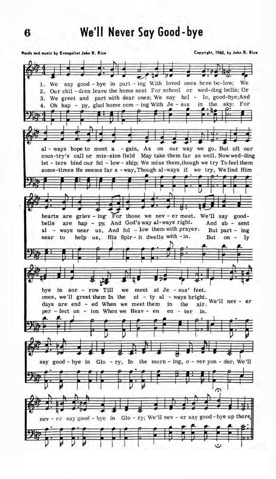 Hymn Sheet for We'll Never Say Good-bye