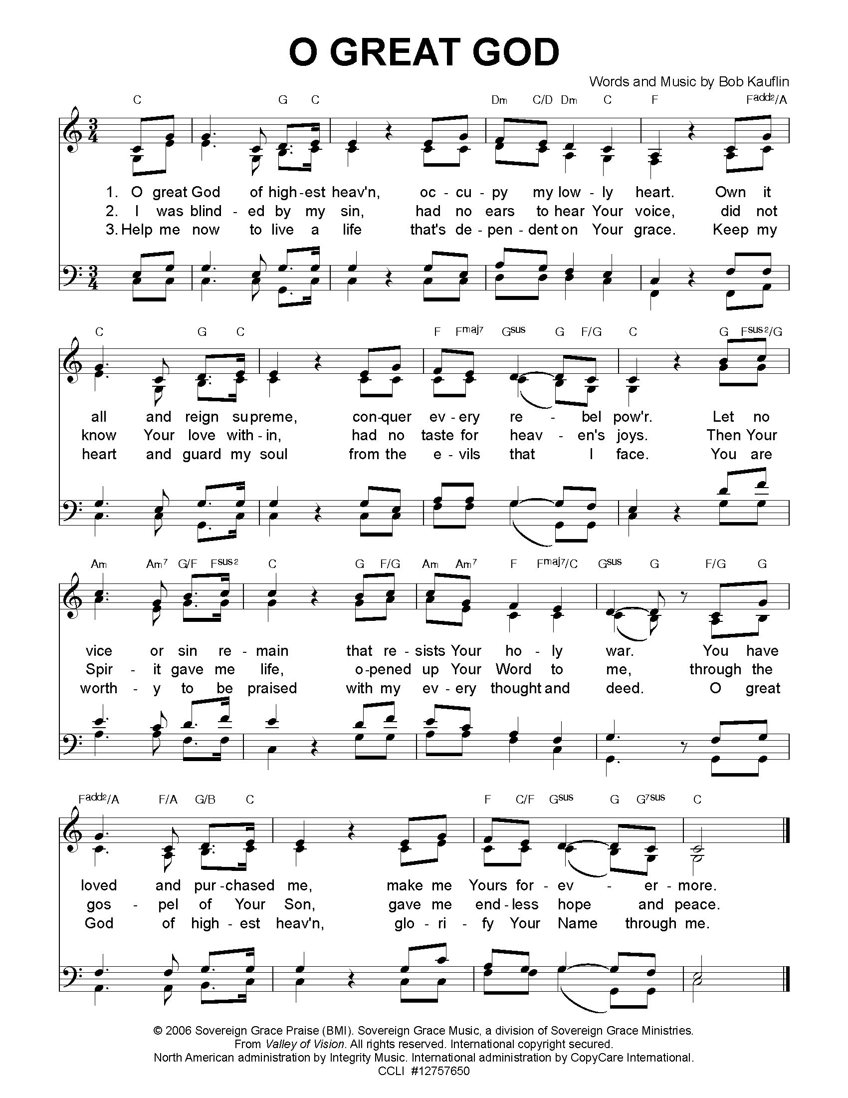 Hymn Sheet for O Great God
