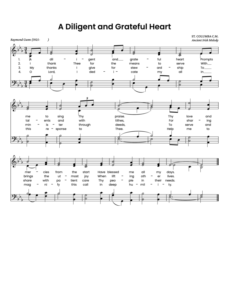 Hymn Sheet for A Diligent and Grateful Heart