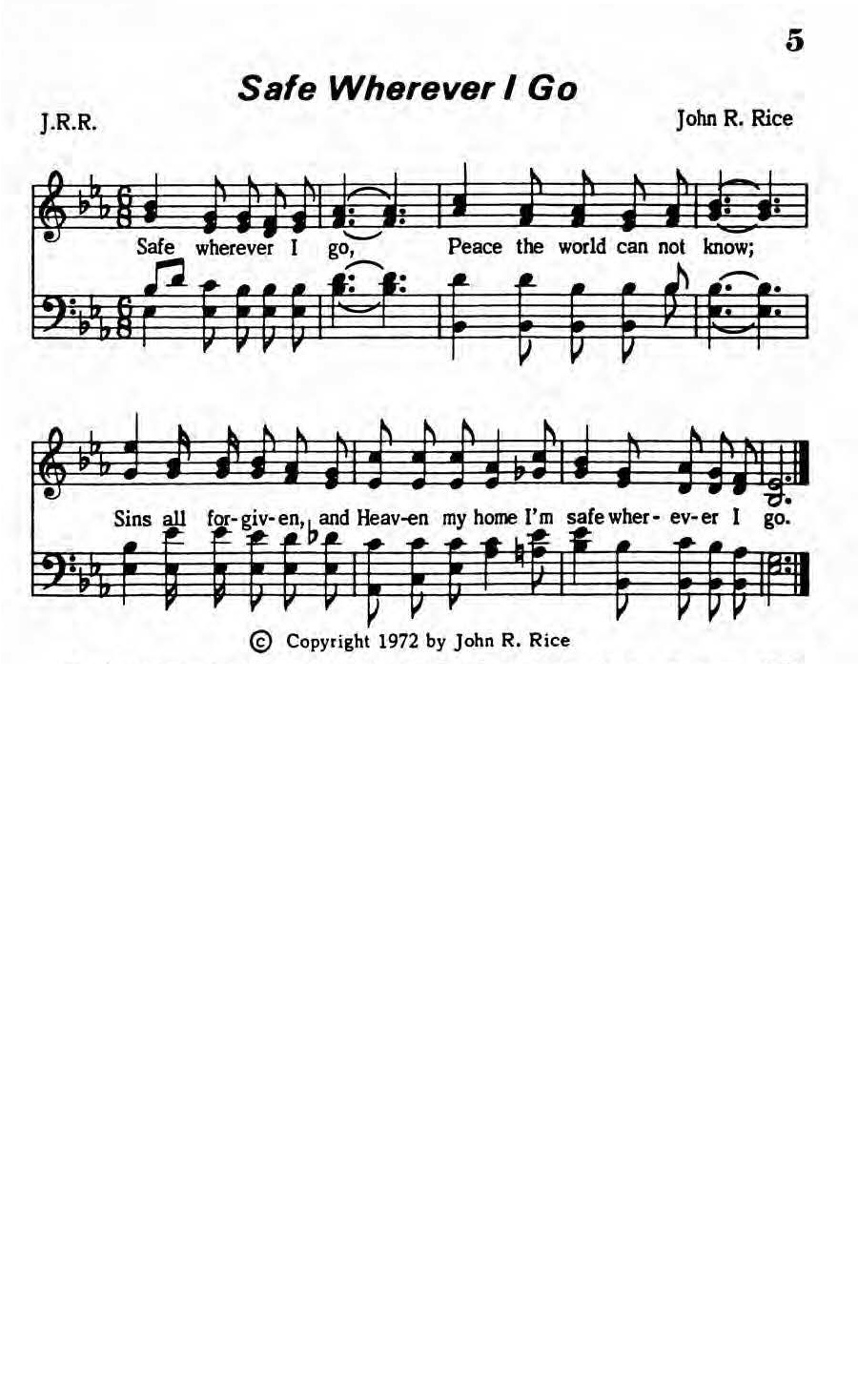 Hymn Sheet for Safe Wherever I Go
