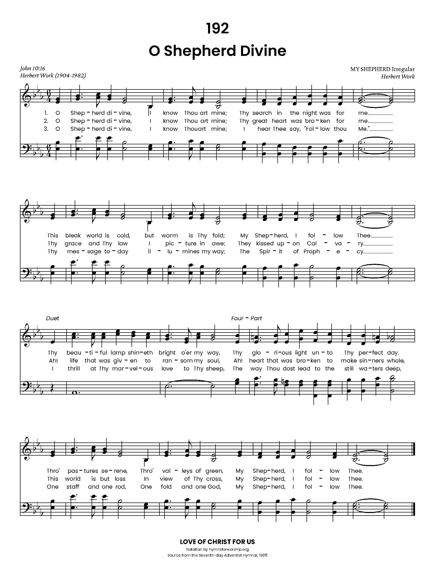 Hymn Sheet for O Shepherd Divine