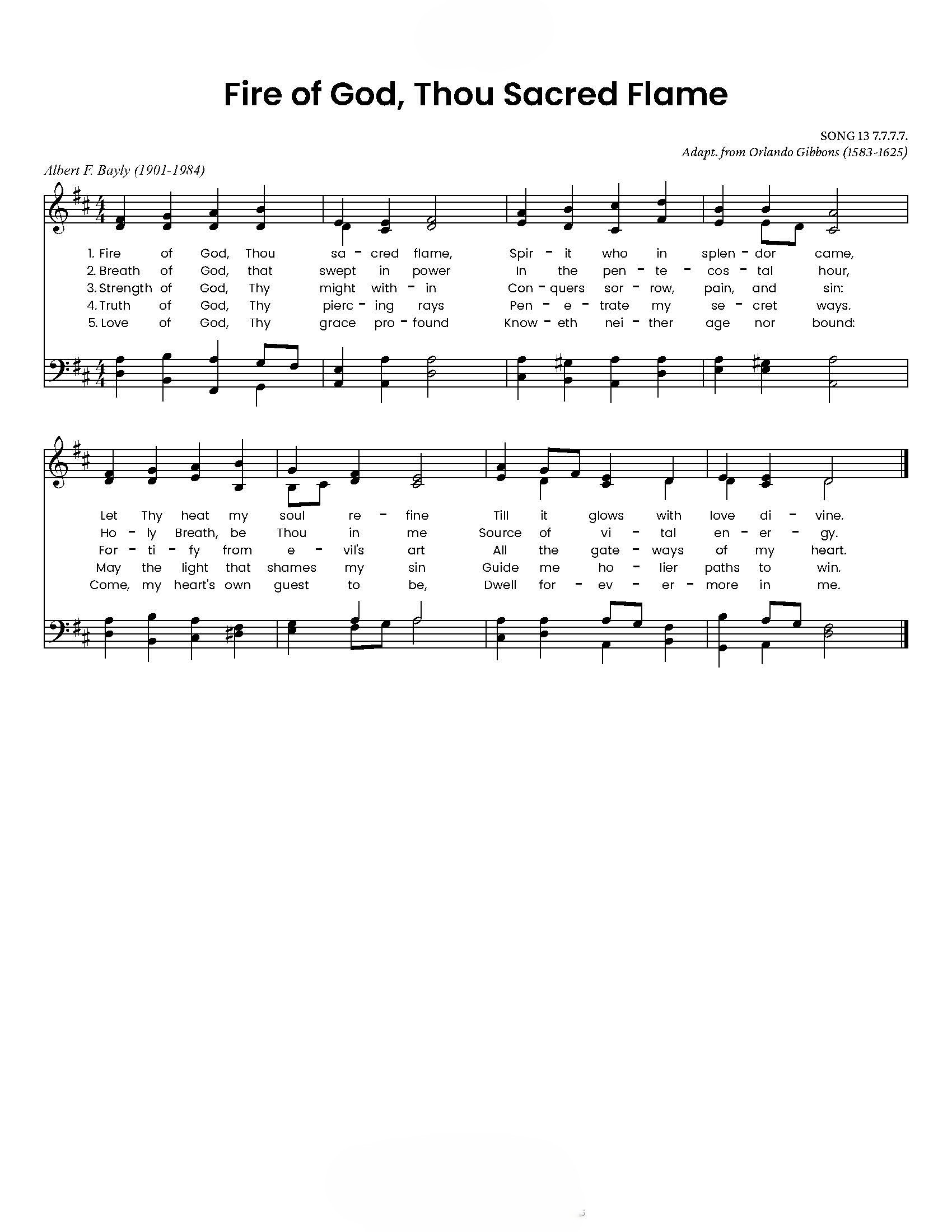 Hymn Sheet for Fire of God, Thou Sacred Flame