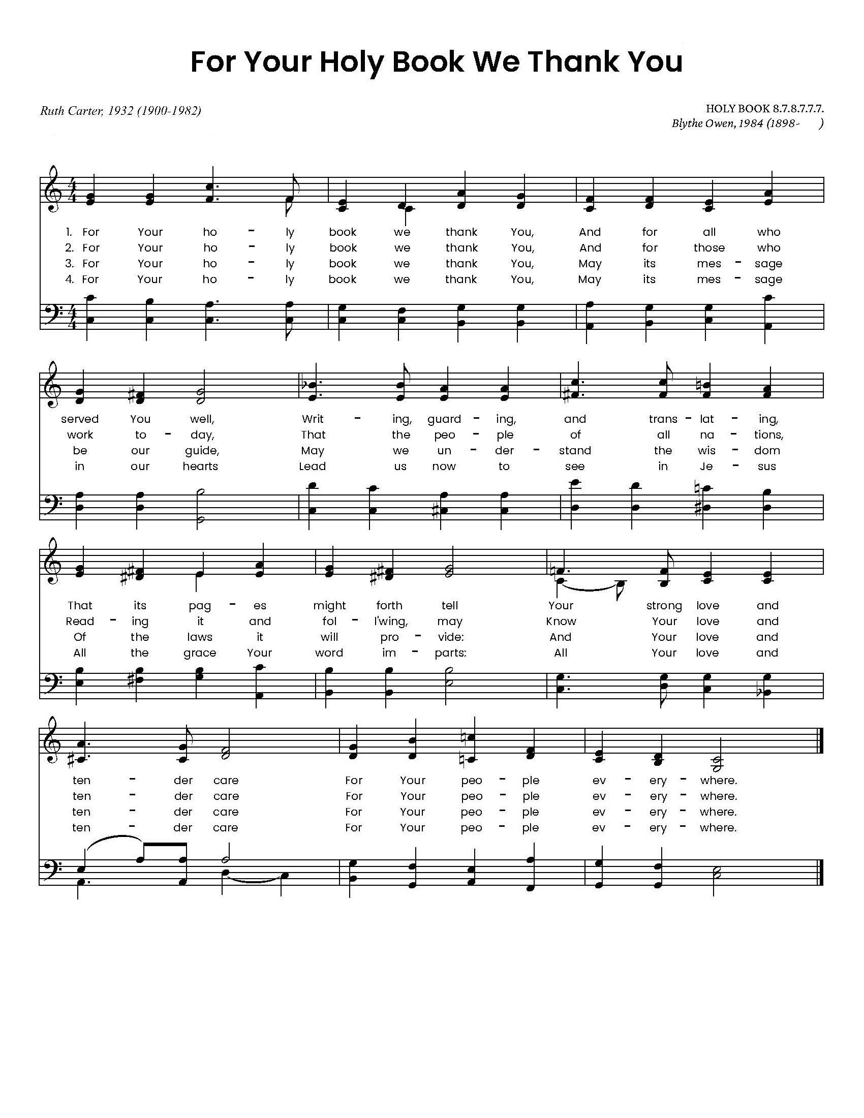 Hymn Sheet for For Your Holy Book We Thank You
