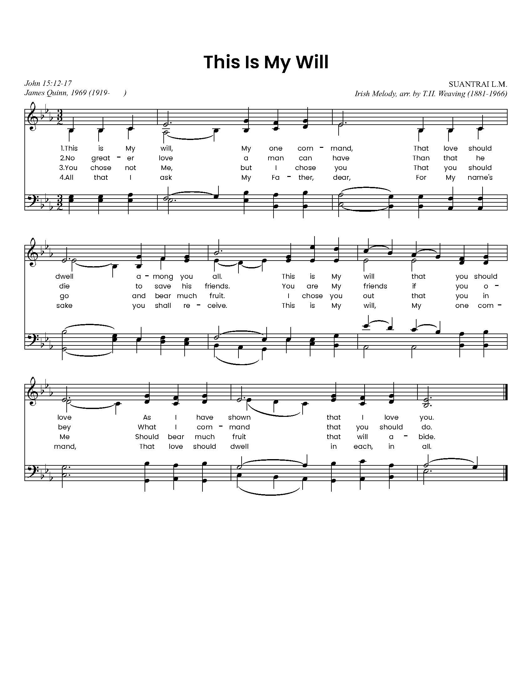 Hymn Sheet for This Is My Will, My One Command