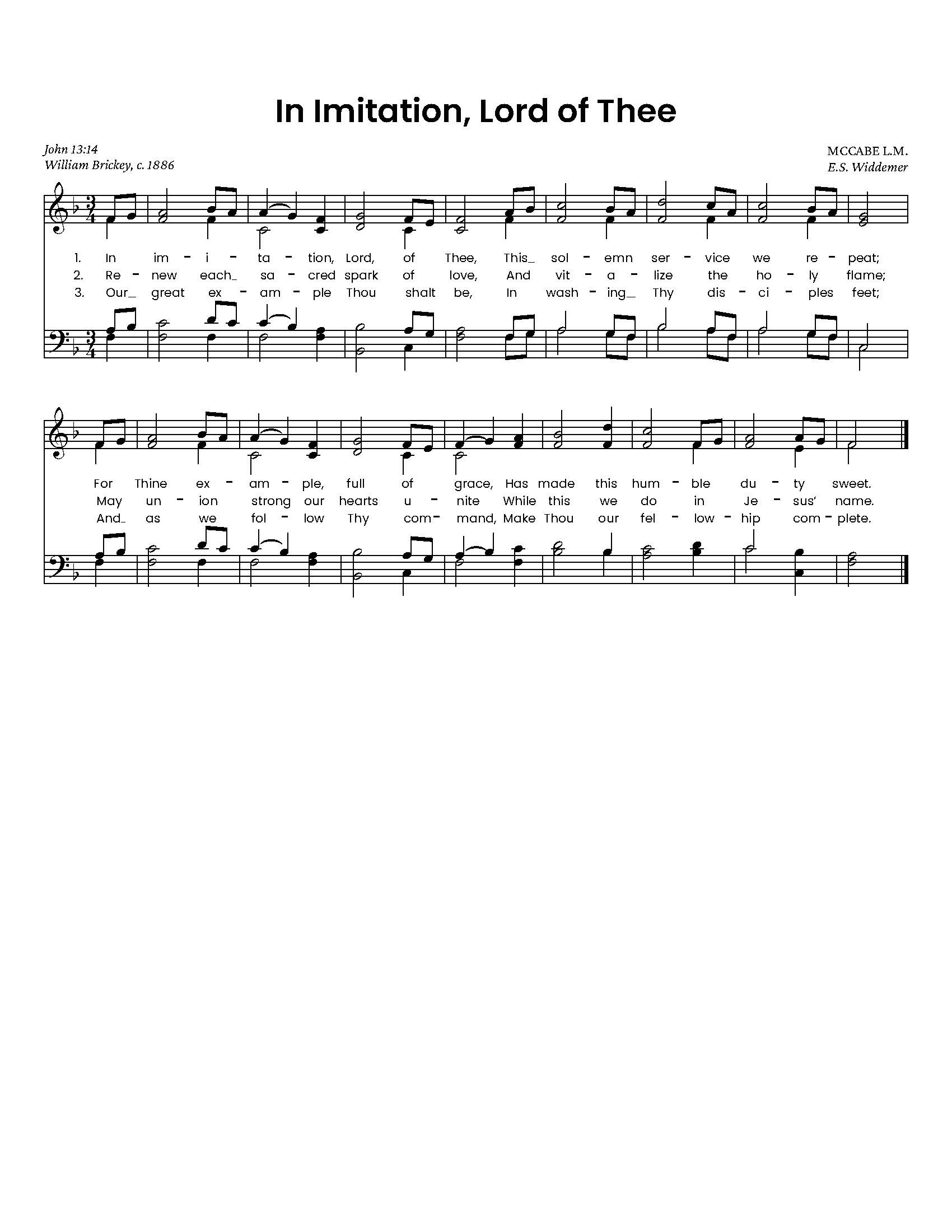 Hymn Sheet for In imitation Lord of Thee