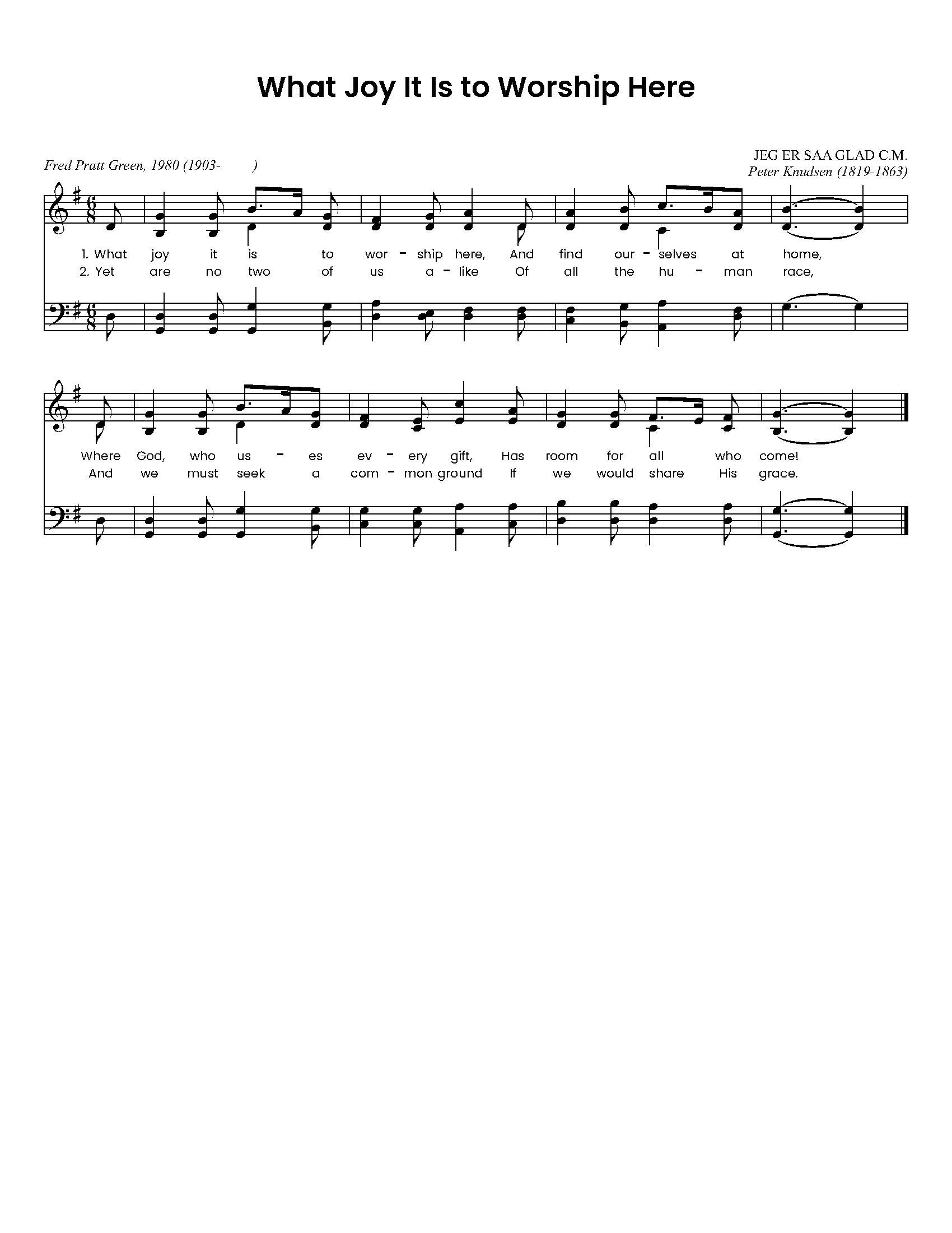 Hymn Sheet for What Joy It Is to Worship Here