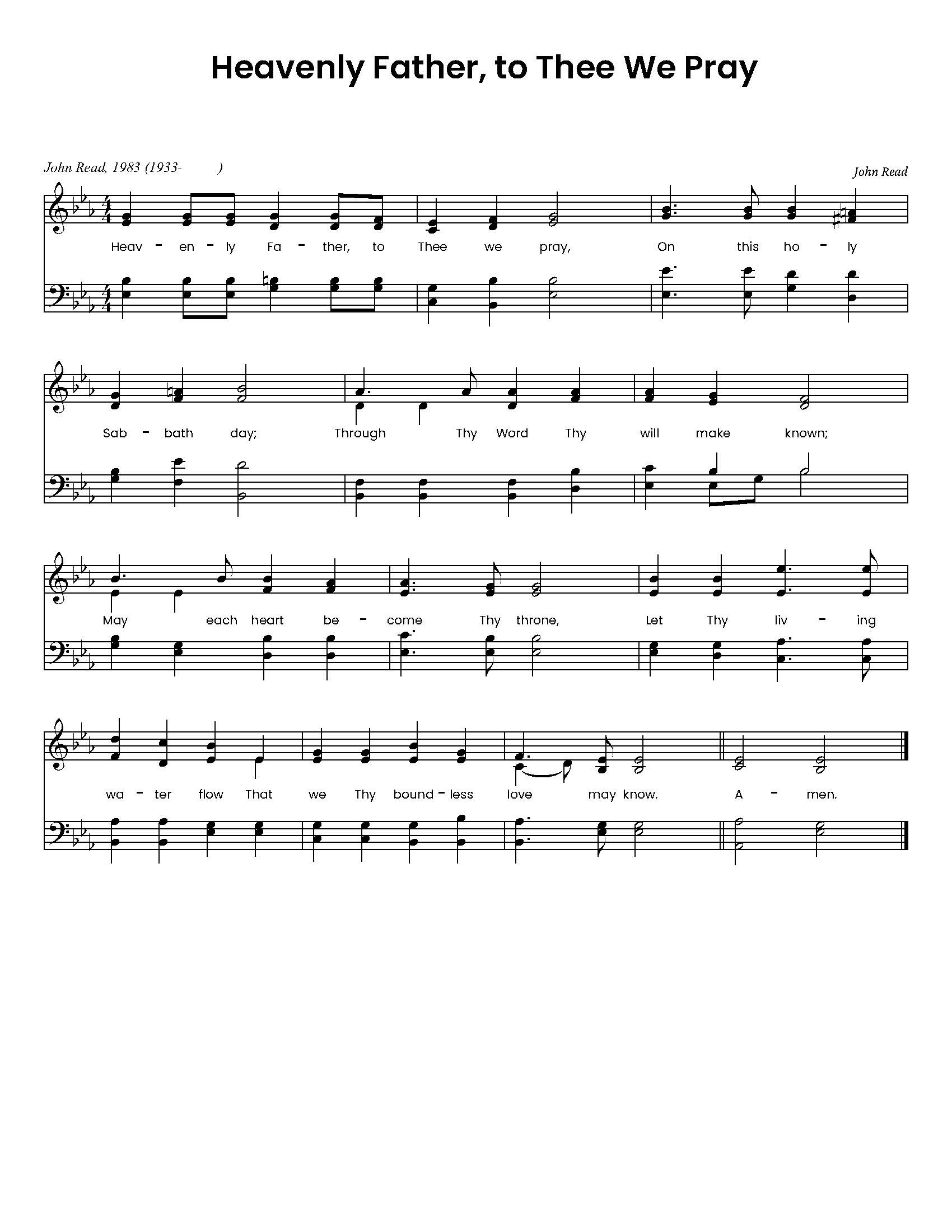 Hymn Sheet for Heavenly Father, to Thee We Pray