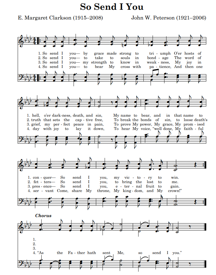 Hymn Sheet for So Send I You